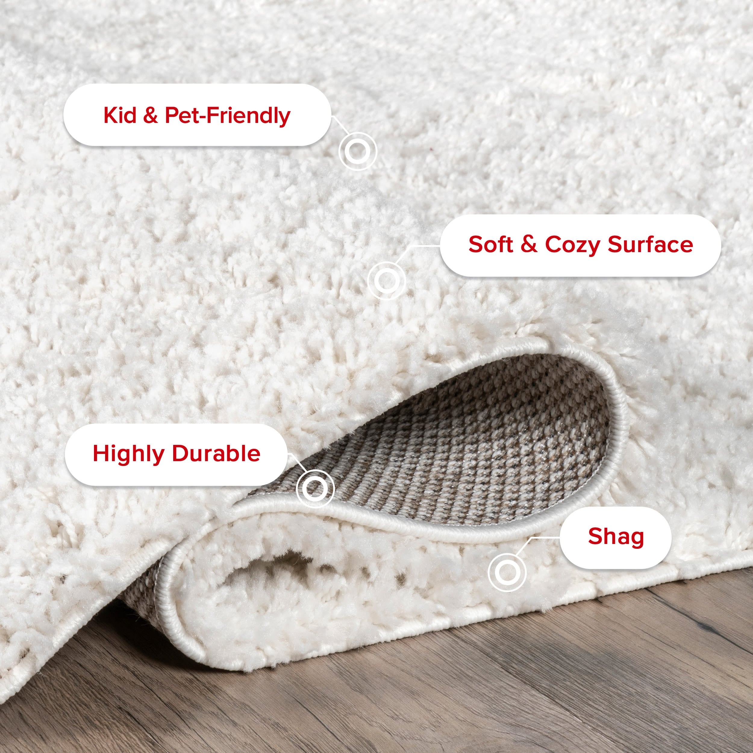 Plush Reversible White Shag Synthetic 4' x 6' Area Rug