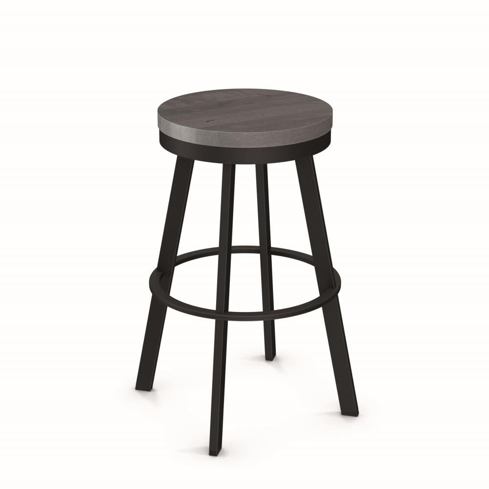 Amisco Warner 30 In. Swivel Bar Stool - Grey Distressed Wood / Black Metal
