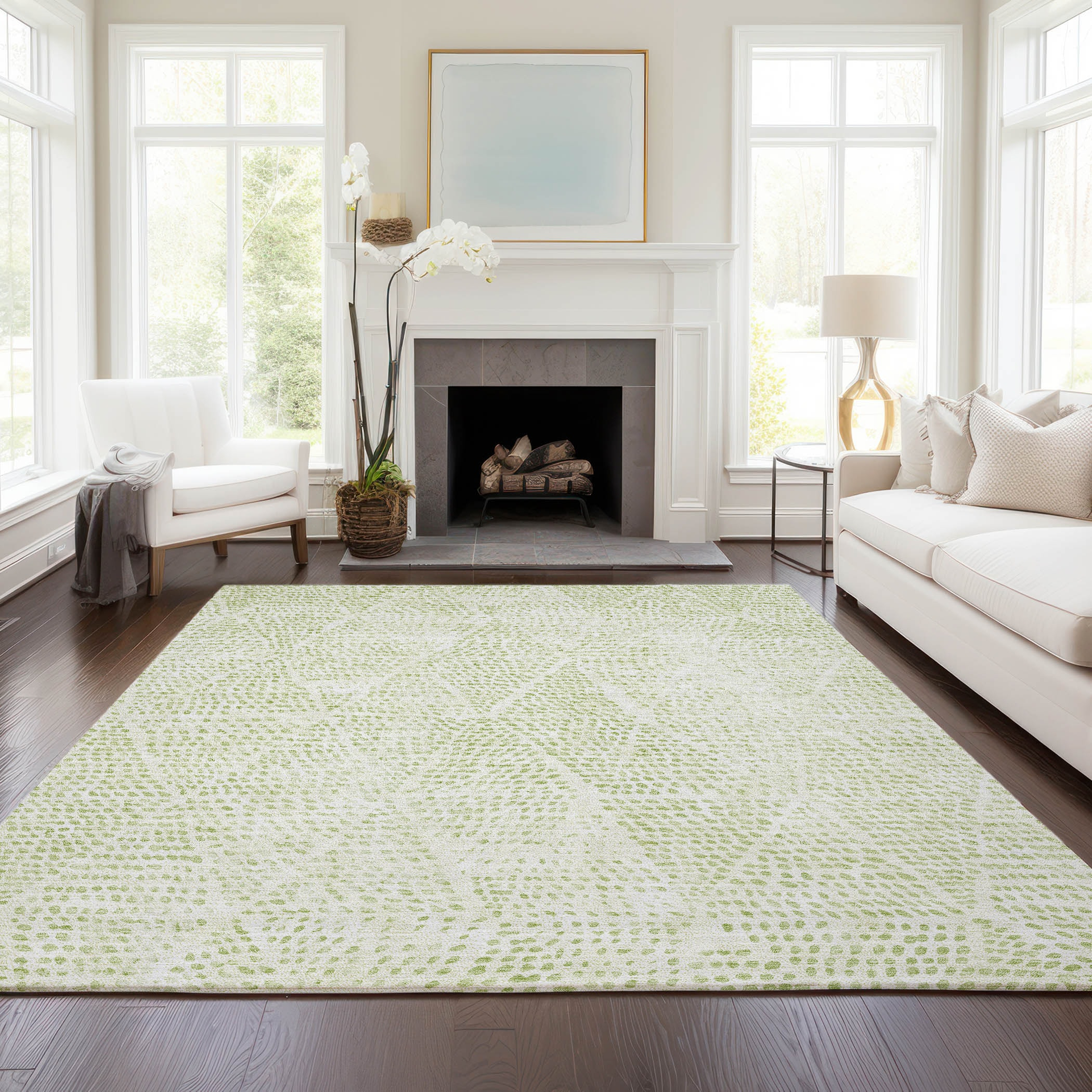 Aloe Green Diamond Pattern Washable 10' x 14' Area Rug