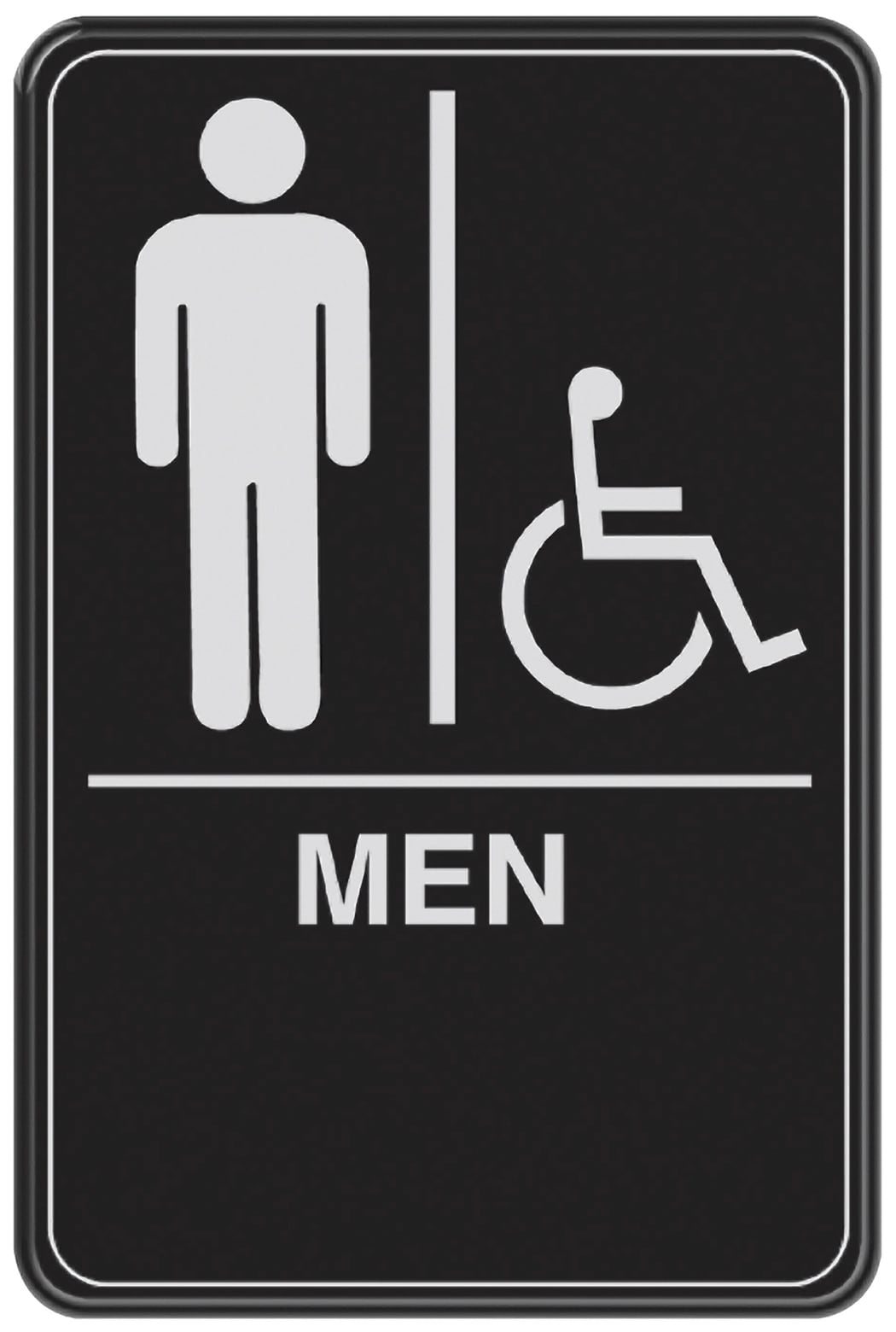 Black and White Men's Handicapped Restroom Sign with Braille, 6" x 9"