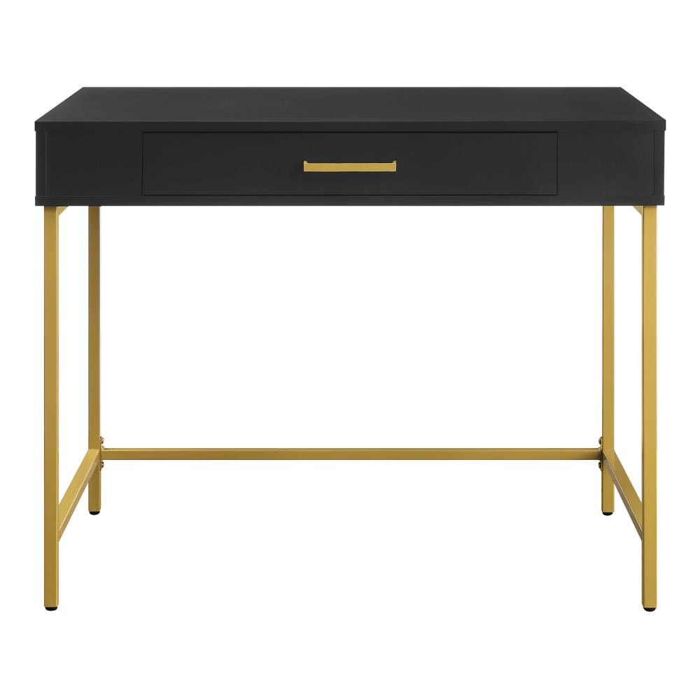 OS Home and Office Furniture 36" Contemporary Wood Writing Desk in Black/Gold