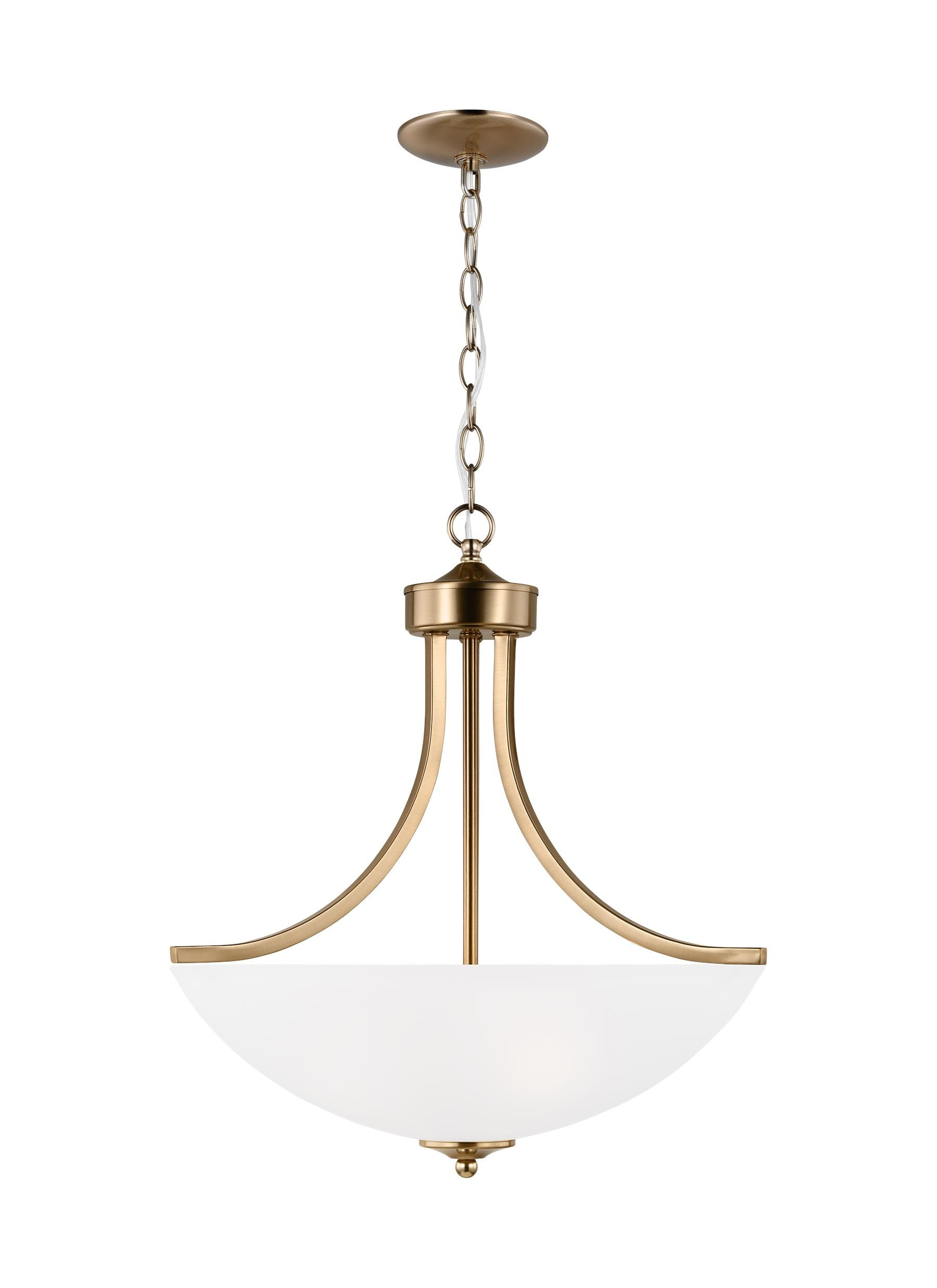 Generation Lighting 3-Light Geary Transitional Pendant Light Fixture Satin Brass 6616503-848, Modern Ceiling Light Fixture for Home Décor, A19 Bulb Candelabra for Foyer or Living Room Décor