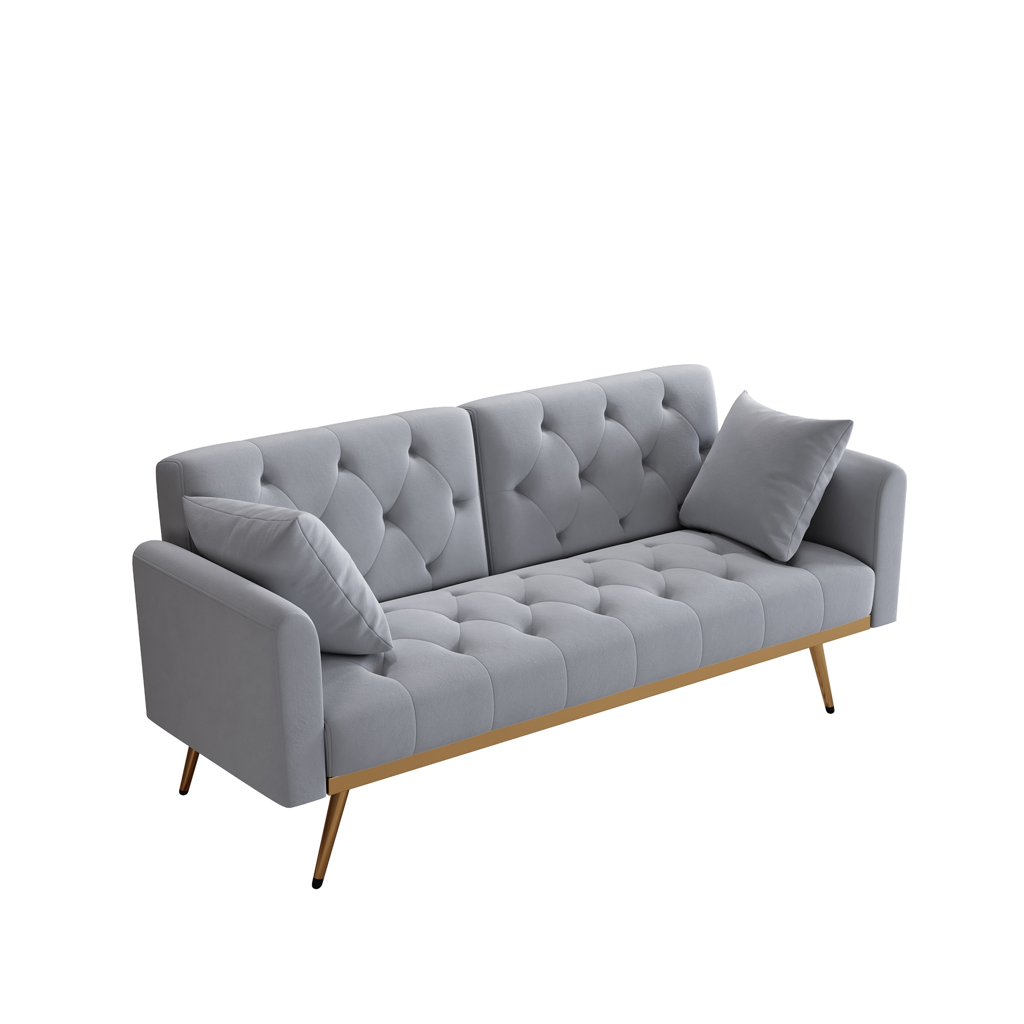 68.3" Gray Velvet Nailhead Sleeper Sofa with Throw Pillow
