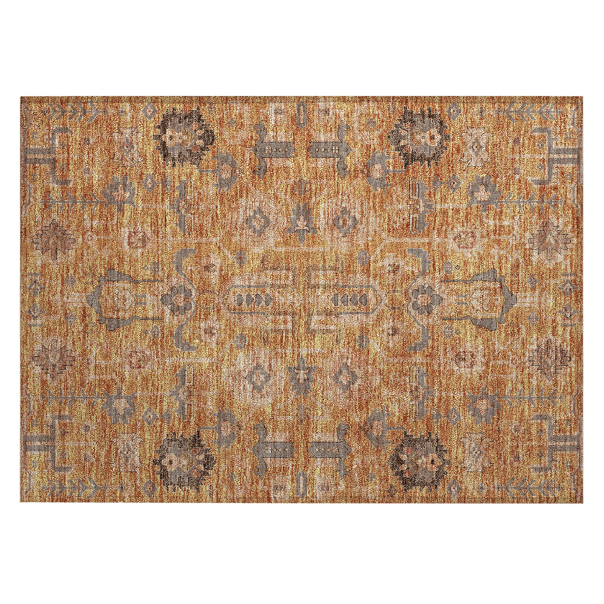 Terracotta and Gray Rectangular Synthetic Flat Woven Rug