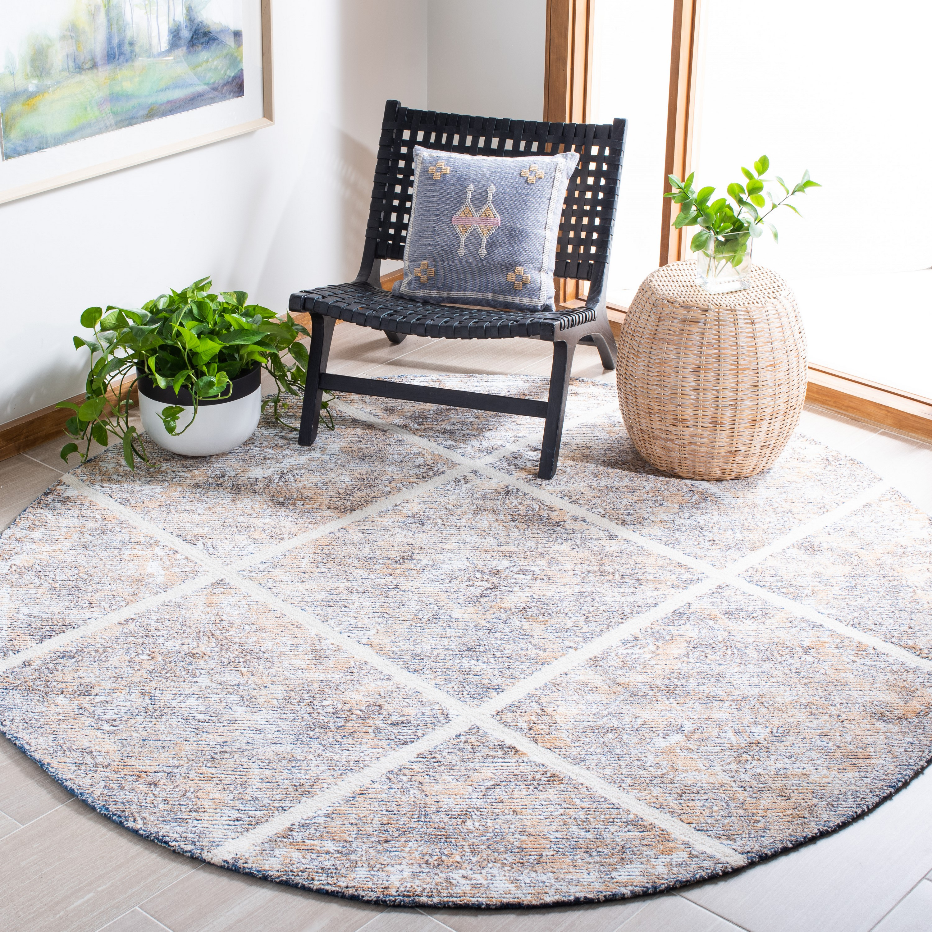 SAFAVIEH Artistry Linda Trellis Area Rug, Ivory/Gold, 7' x 7' Round