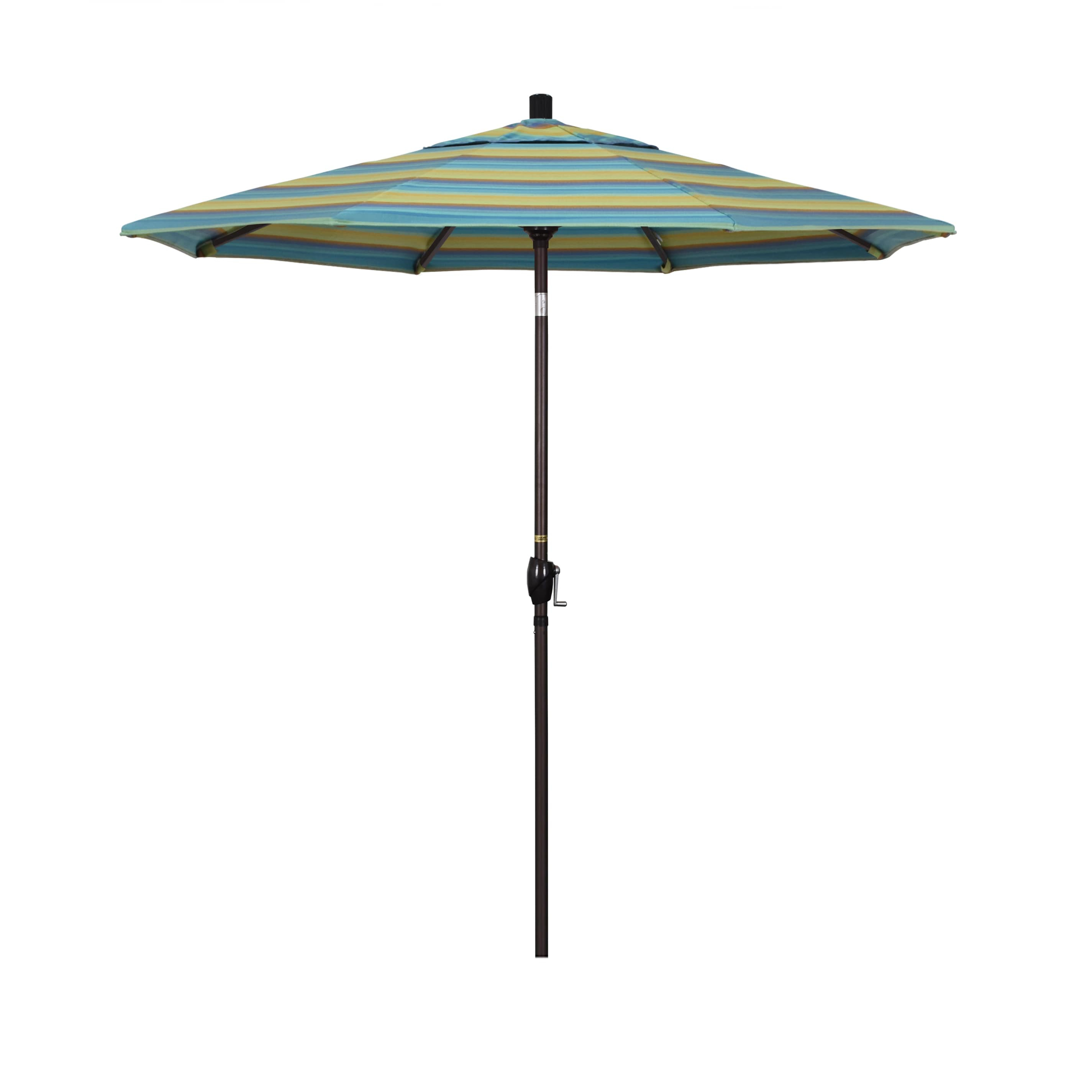 California Umbrella 7.5' Rd Pacific Trail Series Aluminum Patio Umbrella, Crank Lift, Push Button Tilt, Bronze Finish, Sunbrella Astoria Sunset Fabric