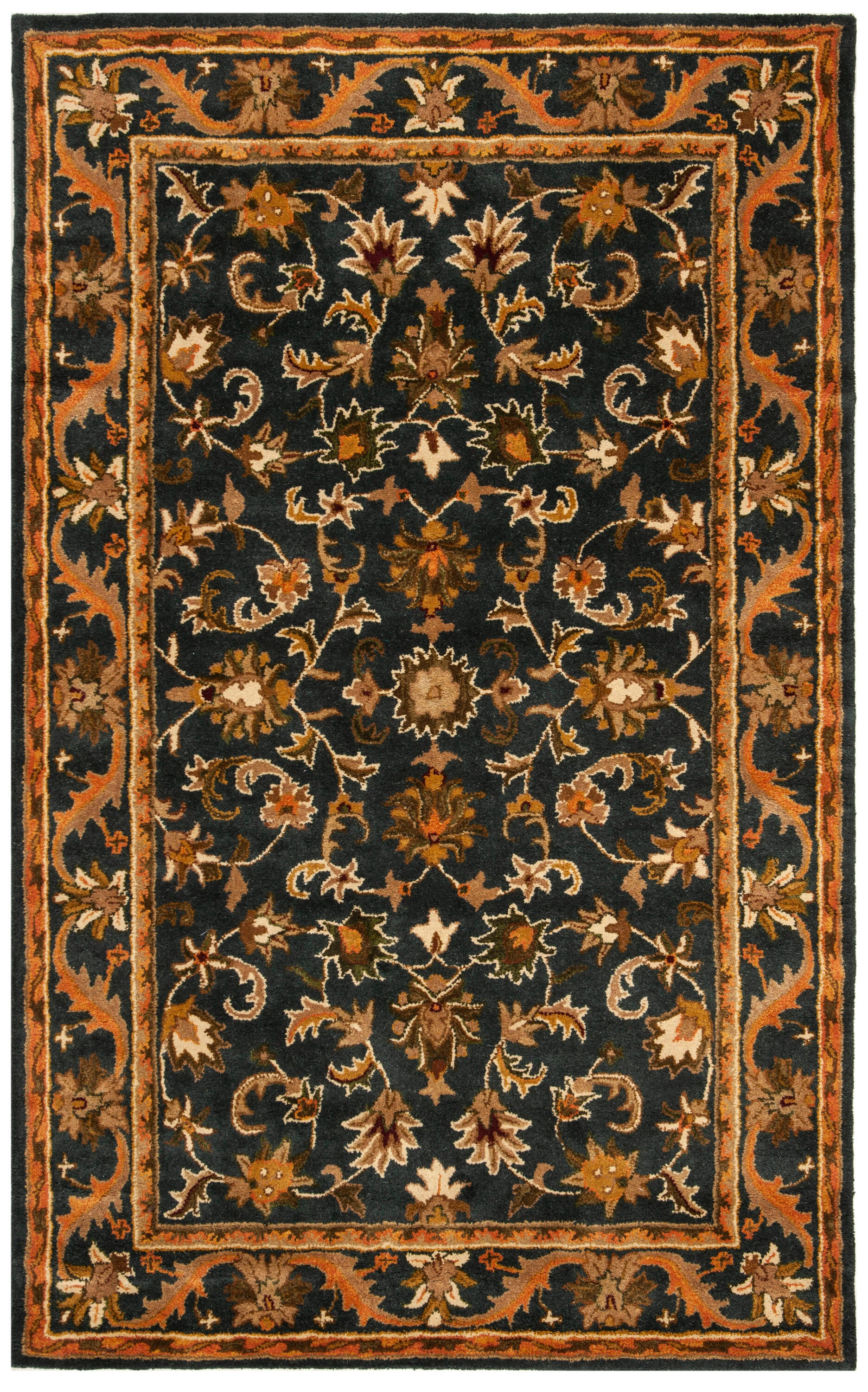 SAFAVIEH Antiquity Carmella Floral Bordered Wool Area Rug, Blue/Gold, 6' x 9'