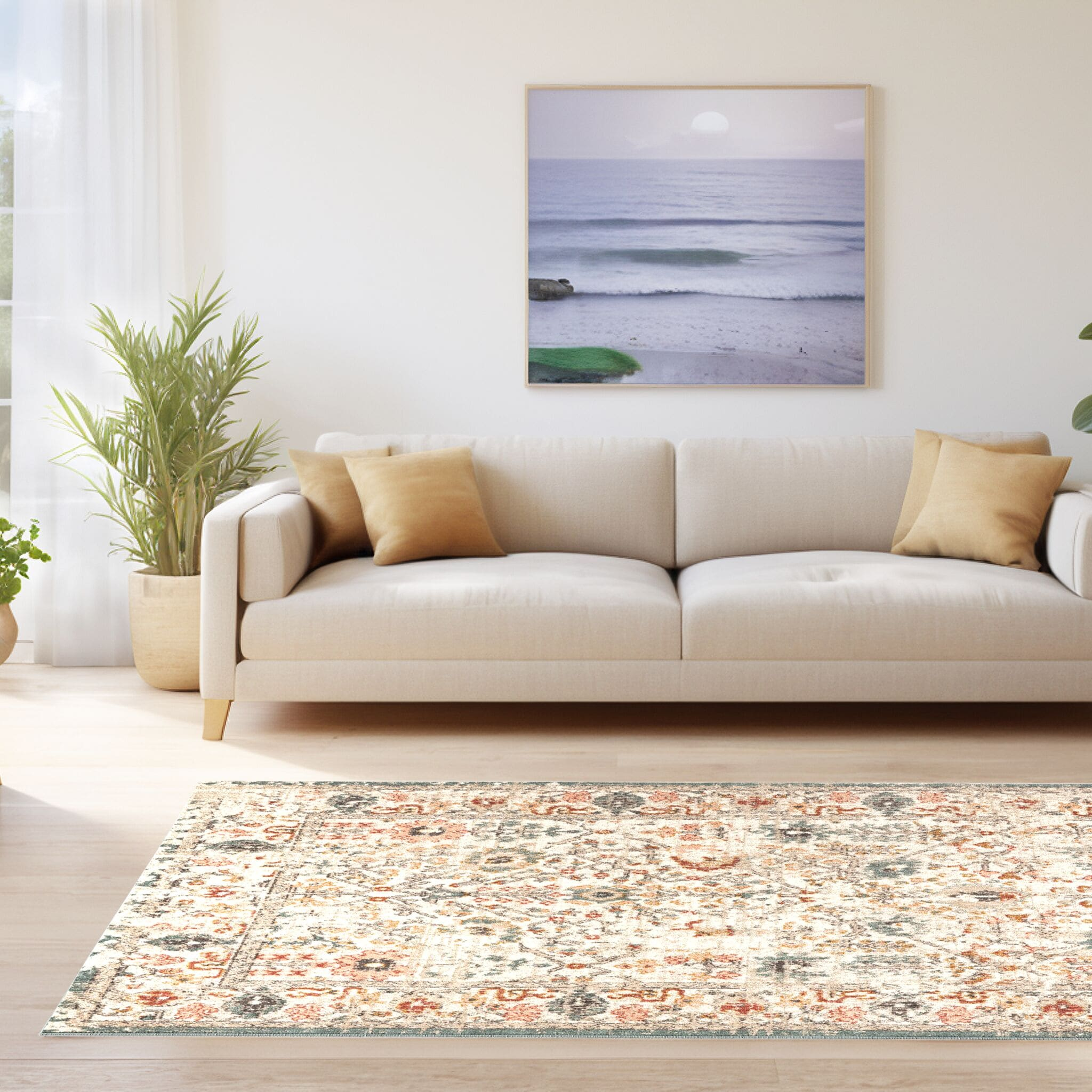 Lenore Vintage Floral 10 ft. x 14 ft. Beige Living Room/Bedroom/Dining Room Area Rug