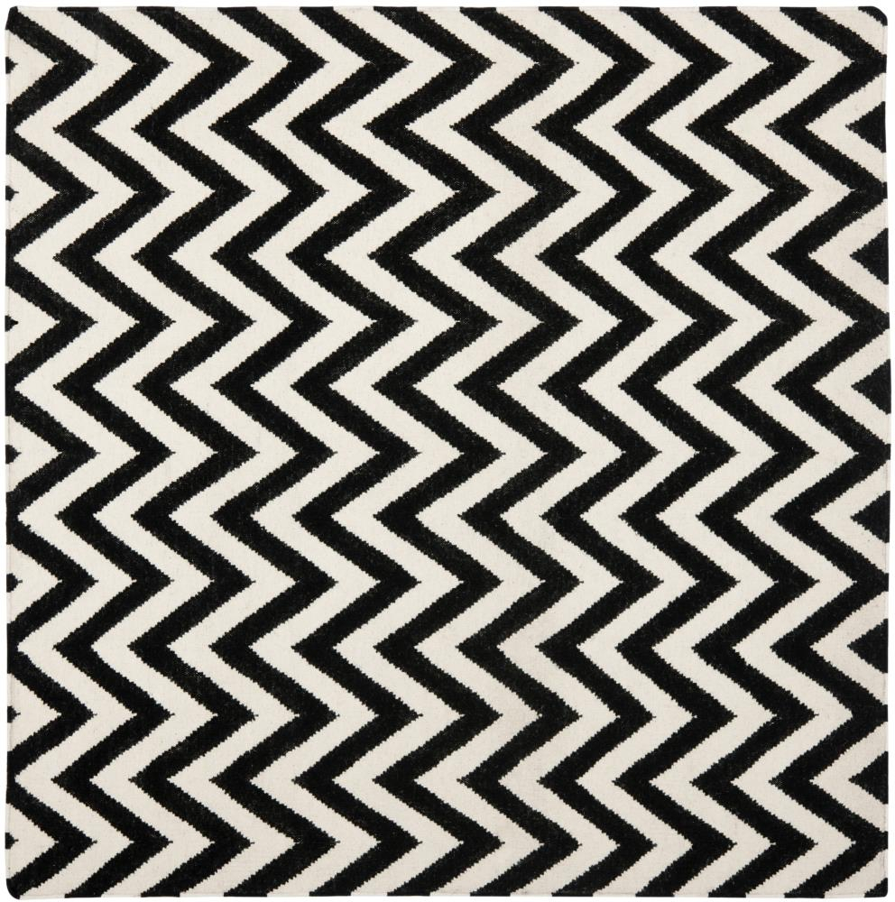 SAFAVIEH Dhurrie Bentley Chevron Zigzag Wool Area Rug, Black/Ivory, 8' x 8' Square