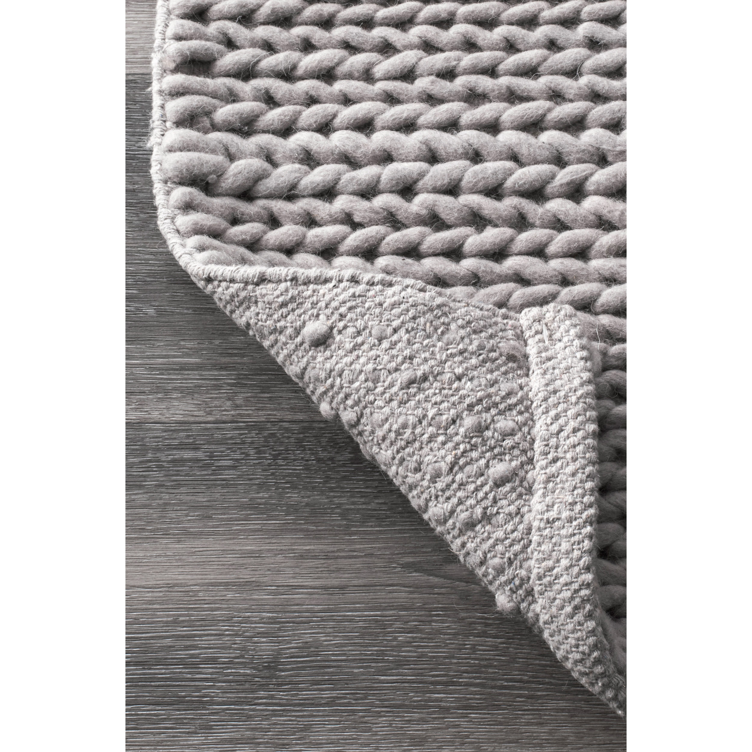 nuLOOM 2x8 Penelope Wool Braided Handmade Area Rug, Light Grey, Solid Rustic Farmhouse Style, For Bedroom, Living Room, Hallway, Entryway