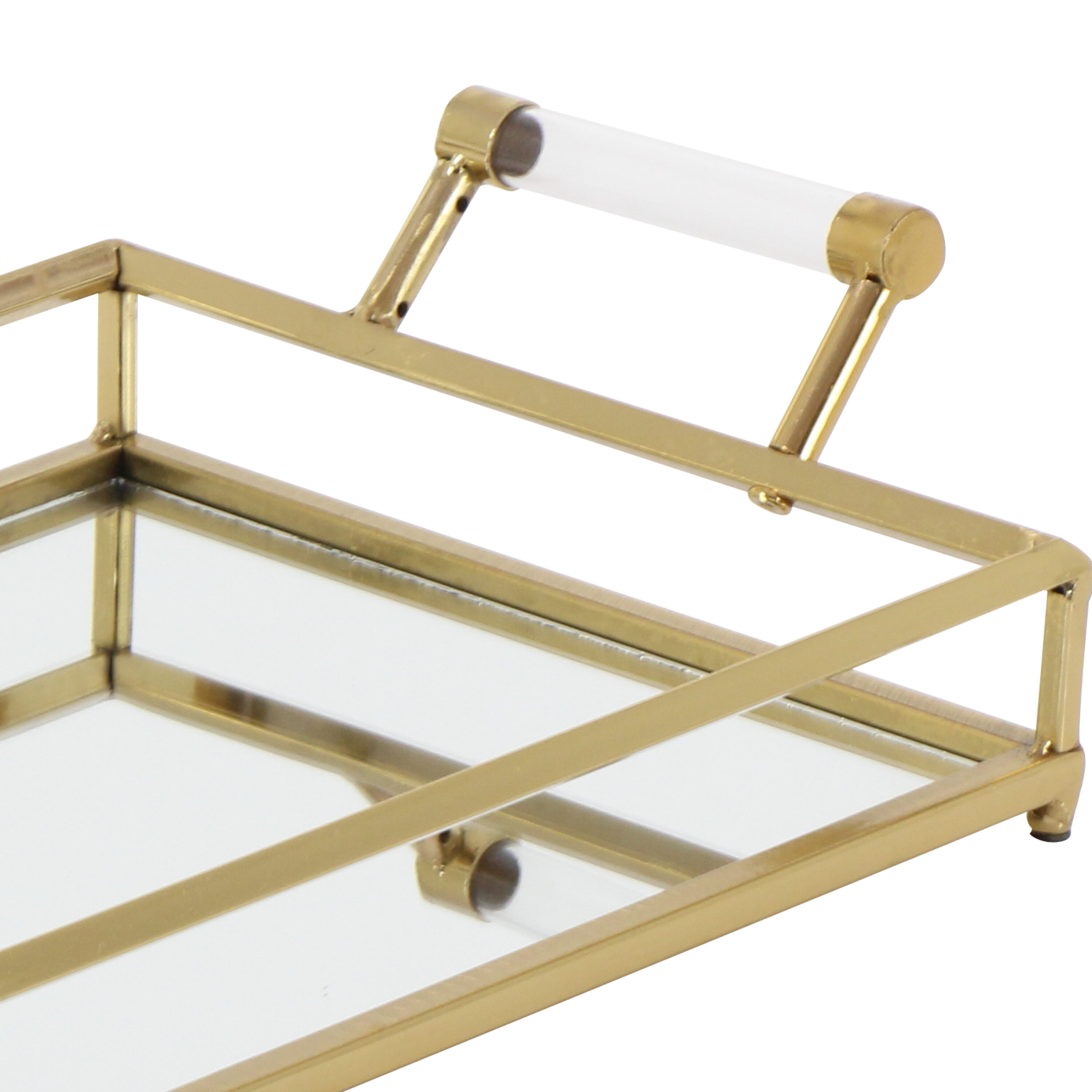 CosmoLiving by Cosmopolitan 22" x 12" Gold Metal Mirrored Tray with Acrylic Handles, 1-Piece