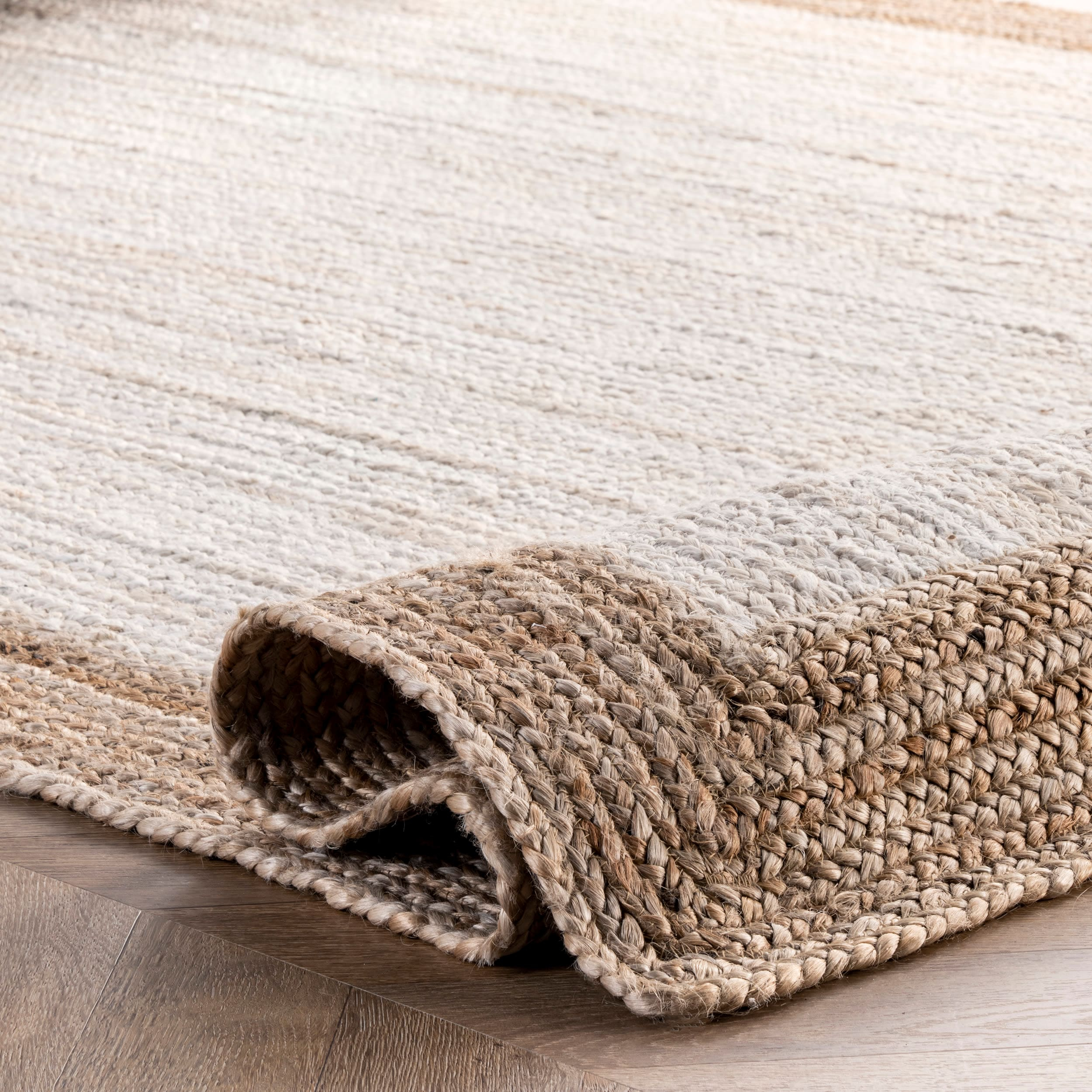 Handmade Braided Jute Rectangular Rug - White, 6' x 9'