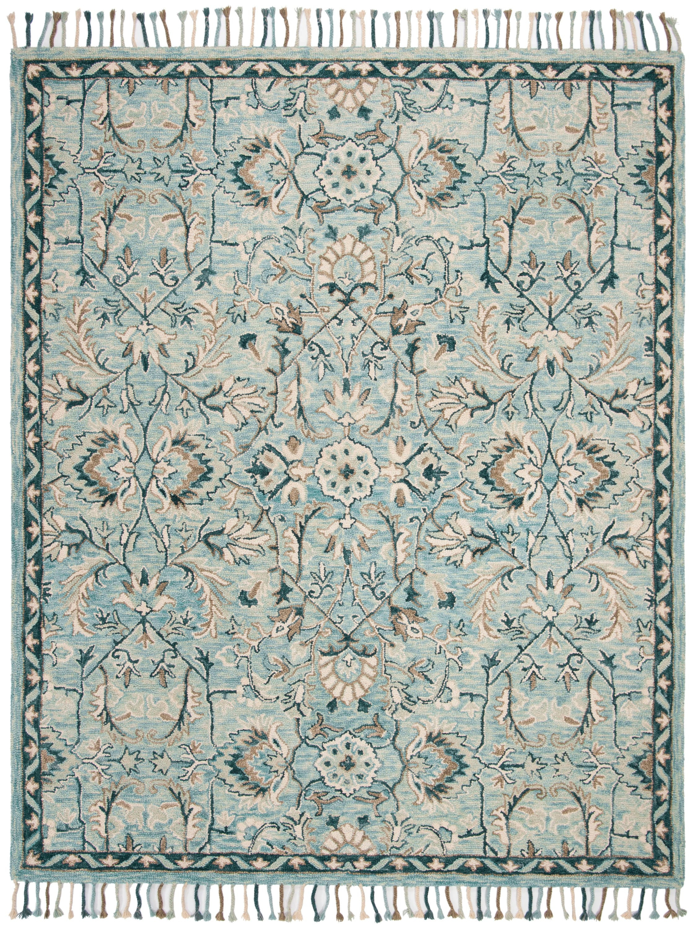 SAFAVIEH Blossom Frona Floral Wool Fringed Area Rug, Blue/Ivory, 9' x 12'