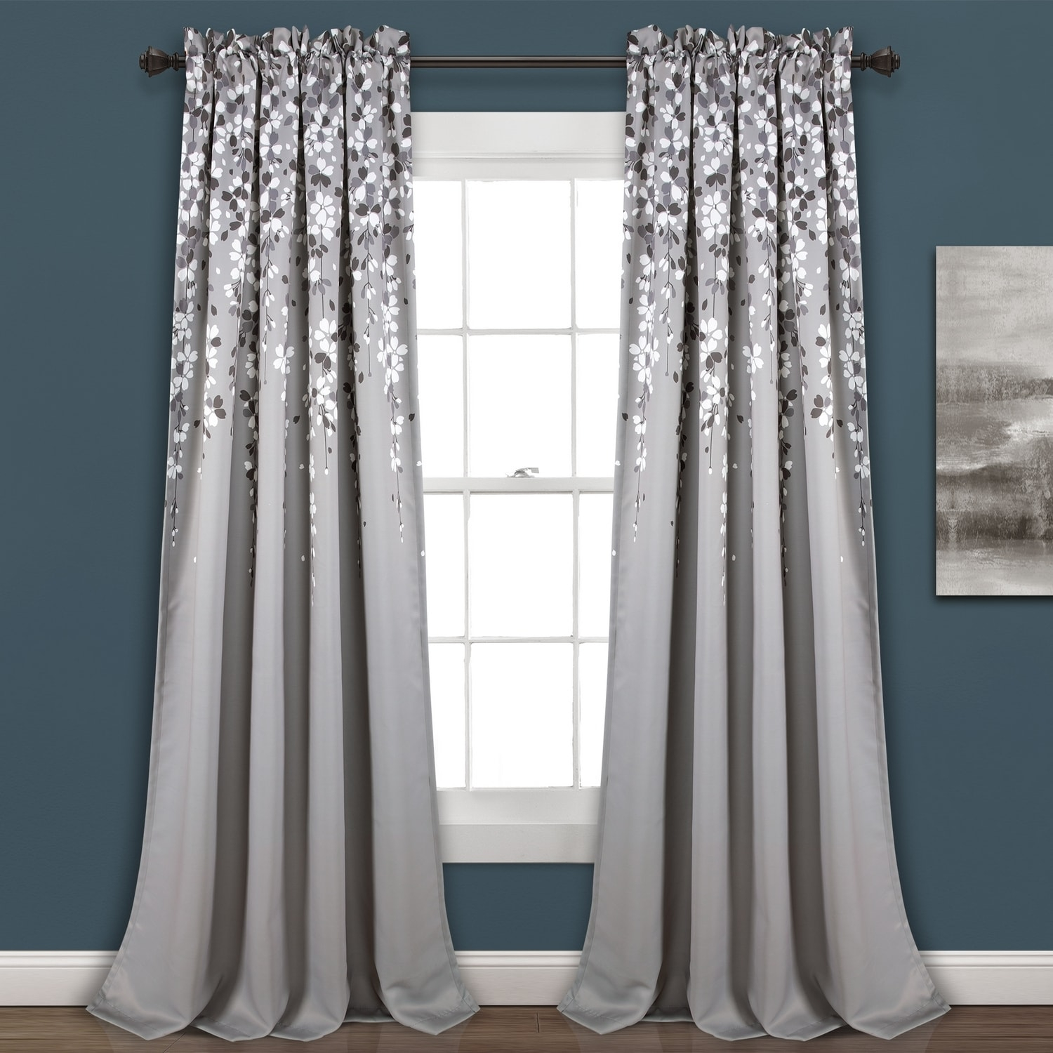 Lush Decor Weeping Flower Room Darkening Window Curtain Panels Gray 52X108+2 Set
