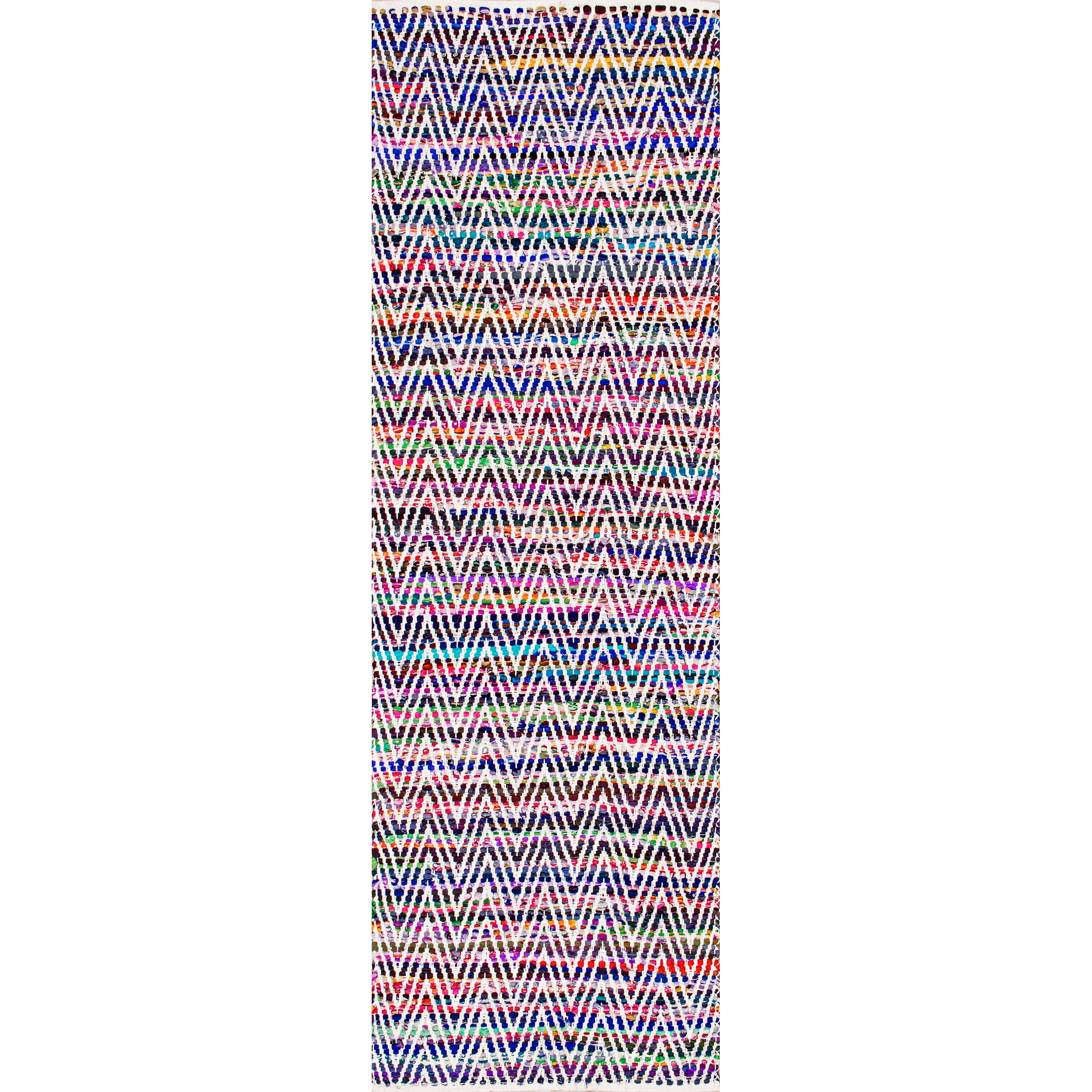 Hand-Woven Indigo Chevron 31'' Cotton Blend Runner Rug