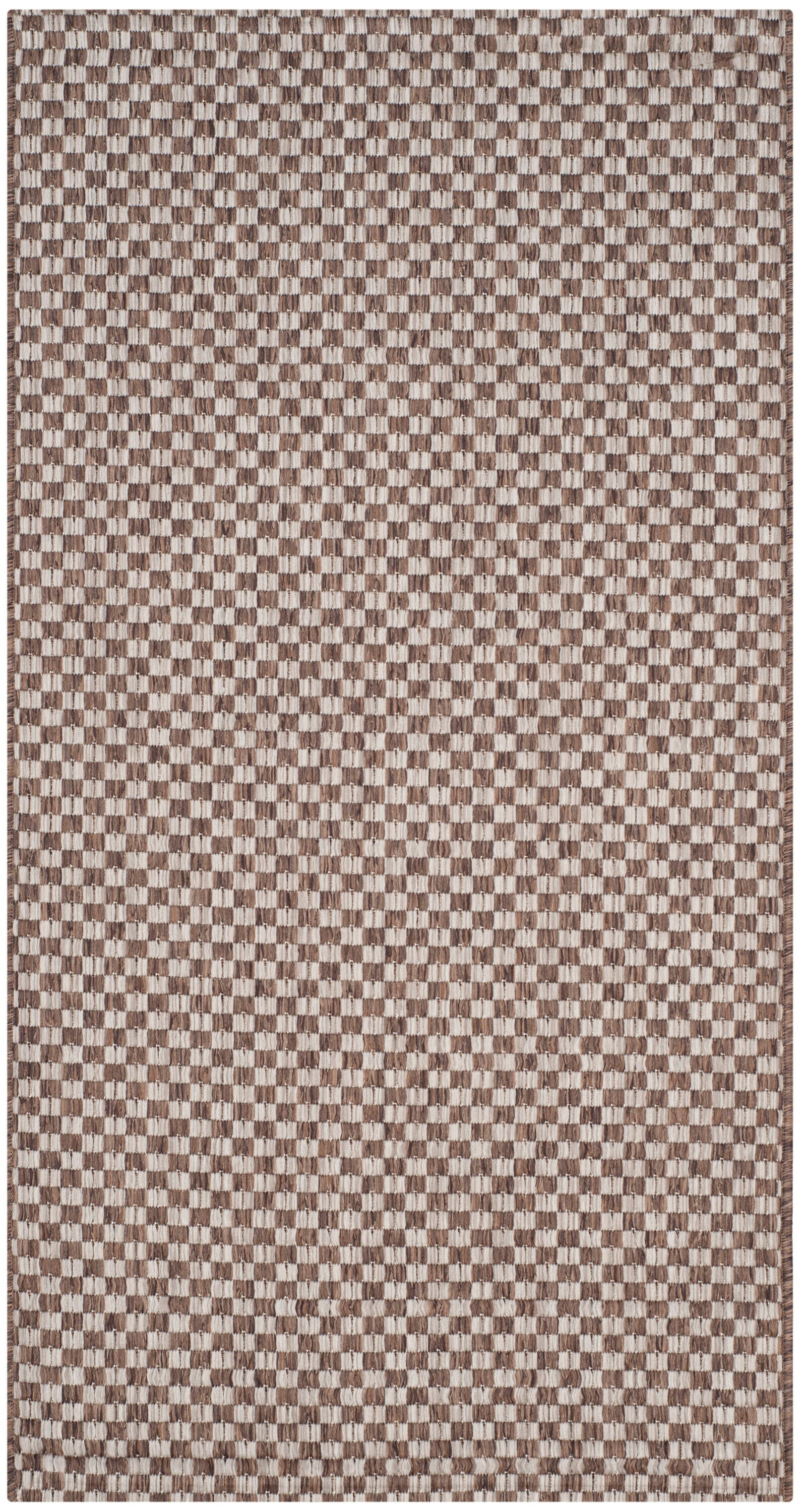 SAFAVIEH Courtyard Blair Checkered Indoor/Outdoor Area Rug, Light Brown/Light Grey, 2' x 3'7"