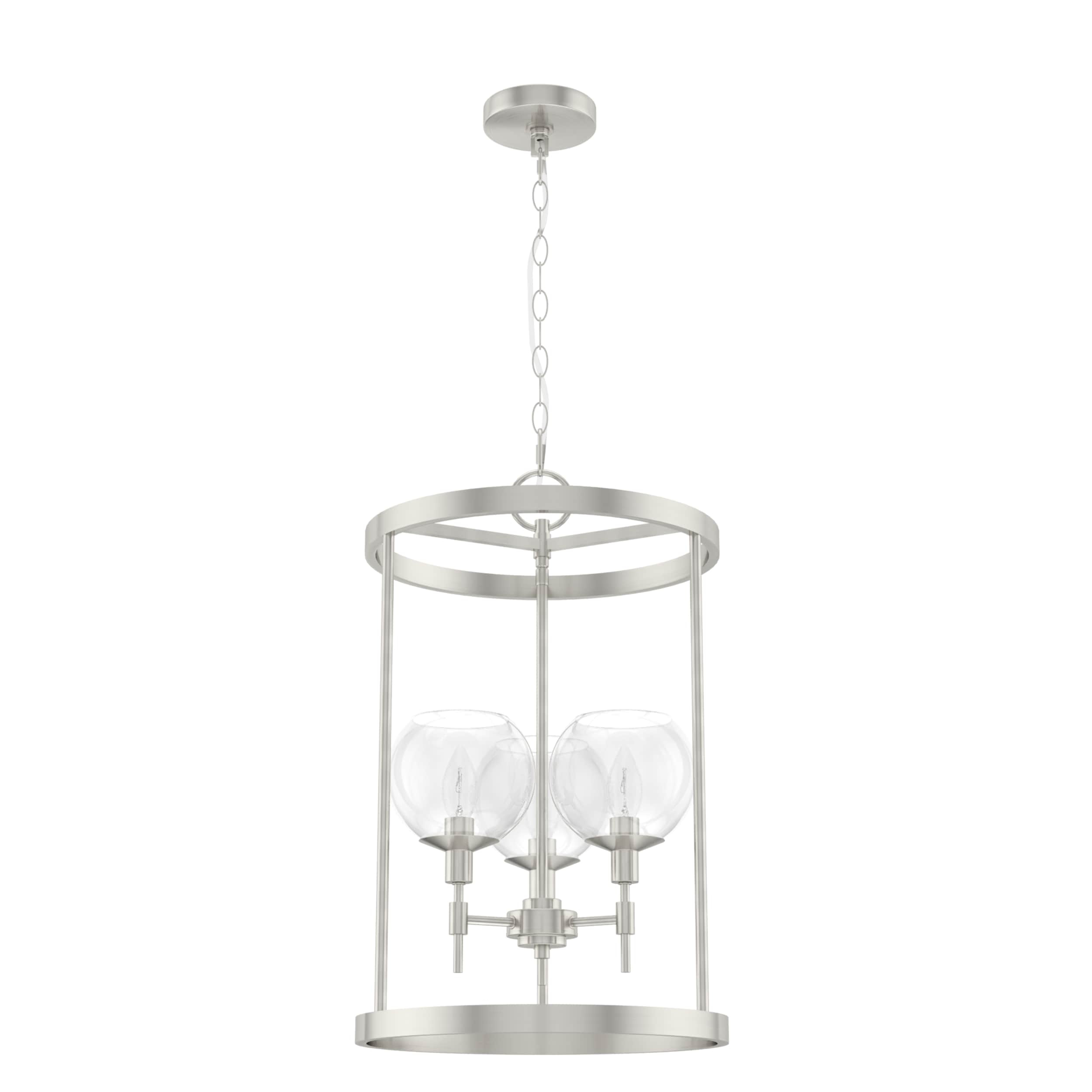 Hunter - Xidane 3-light Brushed Nickel, Medium Size Pendant Light, Dimmable, Mid Century Modern Style, Cylinder Shaped, for Bedrooms, Kitchens, Dining, Living Rooms - 19750
