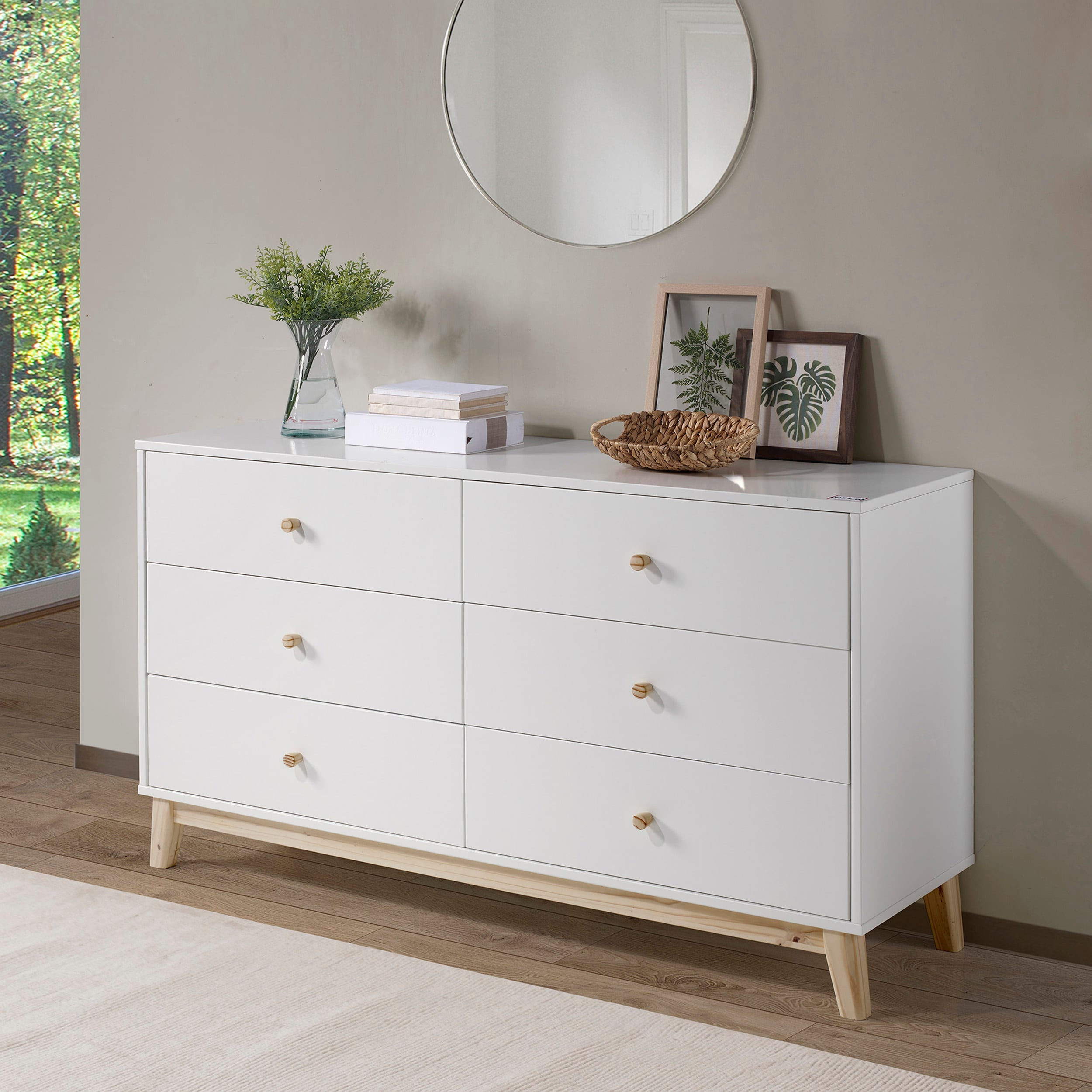 Alaterre Furniture MOD 60 in. Wood 6-Drawer Double Dresser, White, Bedroom Storage Furniture, Metal Drawers Glides, Wooden Drawer Knobs, Kids or Adults Rooms