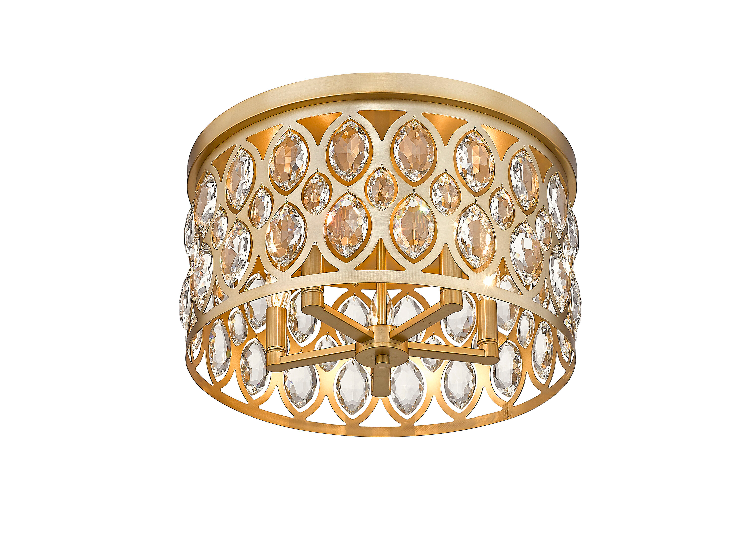 Heirloom Brass Crystal Drum Flush Mount Ceiling Light