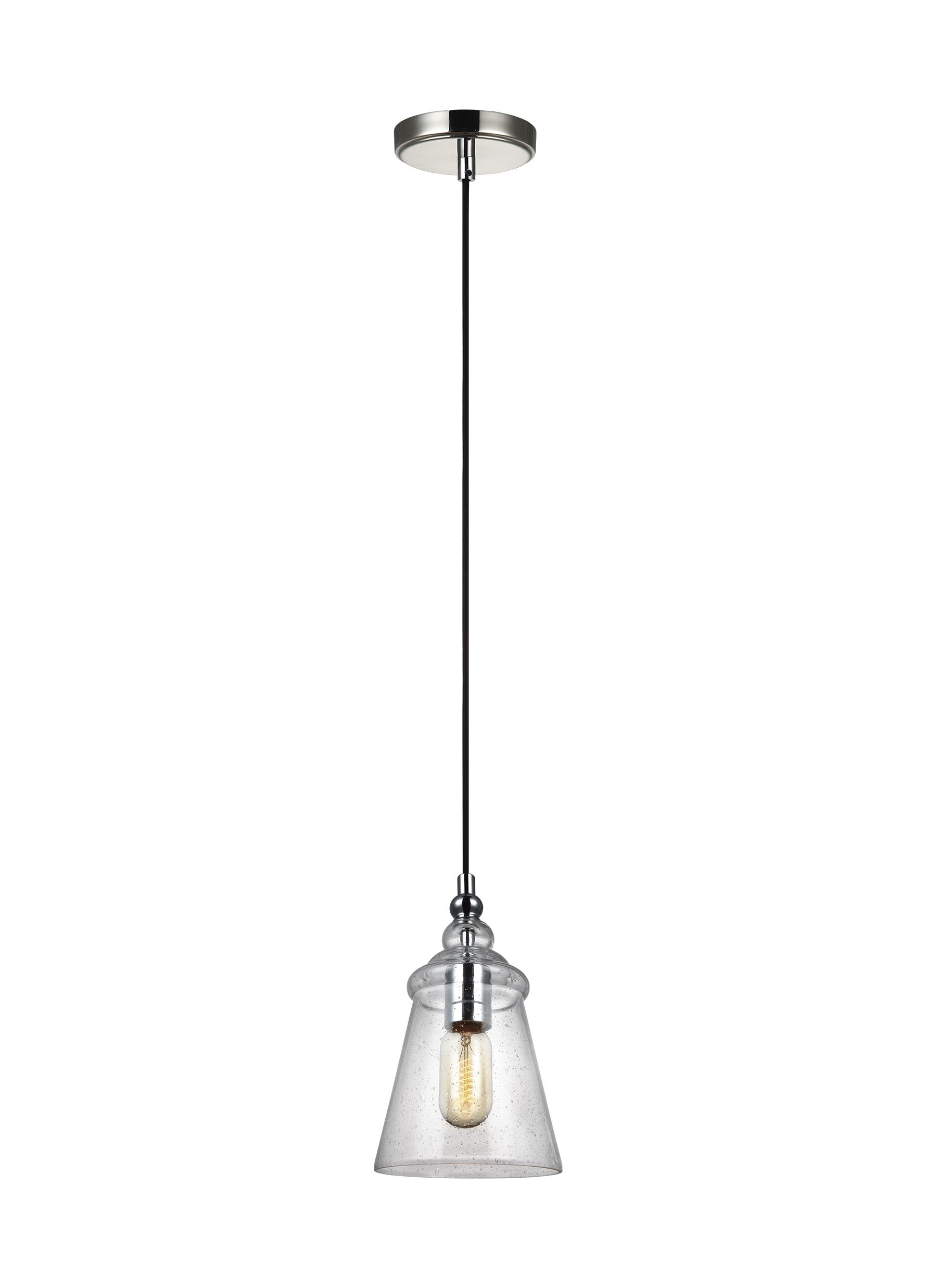 Loras Chrome Finish Mini Pendant with Clear Seeded Glass