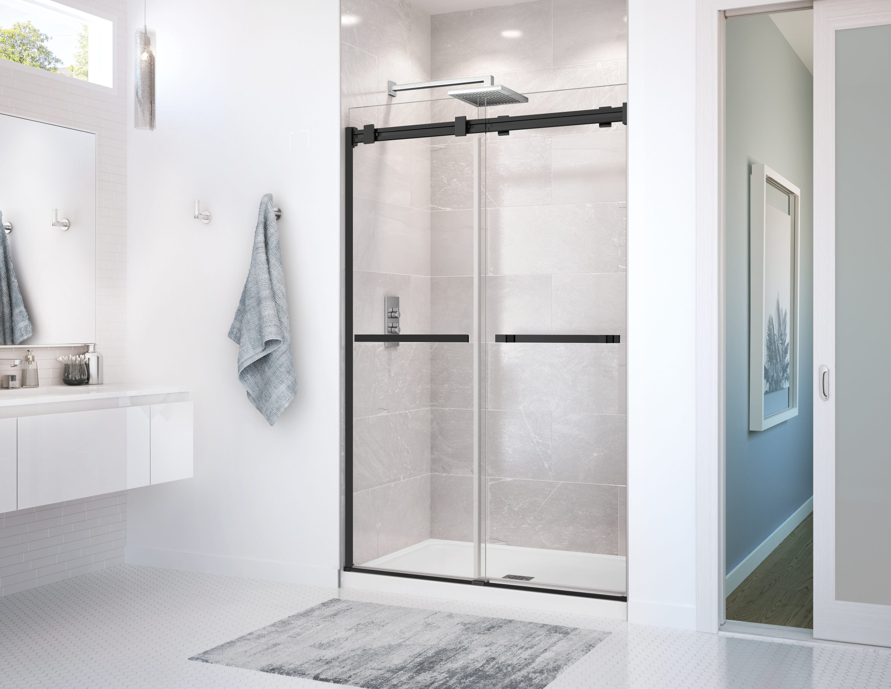 Maax Bath 136271-900-340-000 44-47 x 70.5-74 in. 8 mm Duel Sliding Shower Door - Matte Black