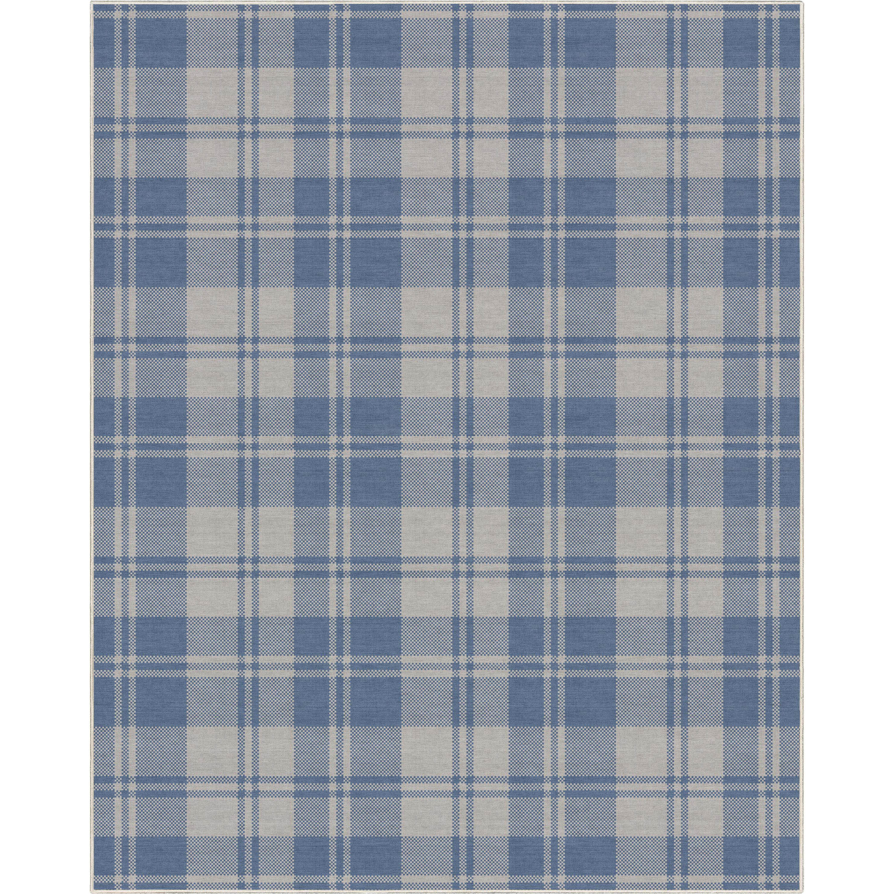Well Woven Apollo Plaid Modern Blue Flat Pile Easy to Clean 5' x 7' Area Rug for Living Room Dining Room Bedroom and Kitchen