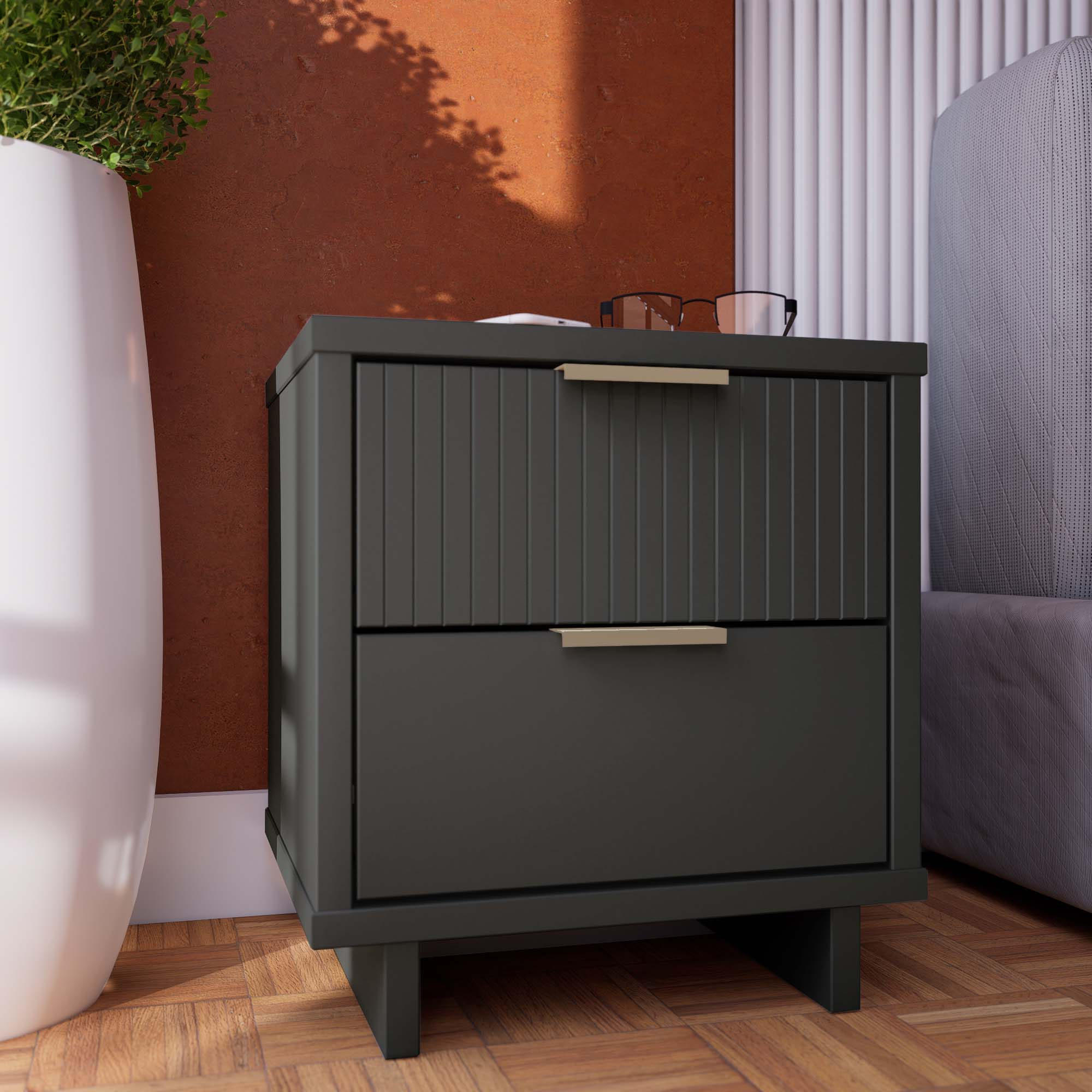Manhattan Comfort Granville Engineered Wood Nightstand 2.0 in Dark Gray