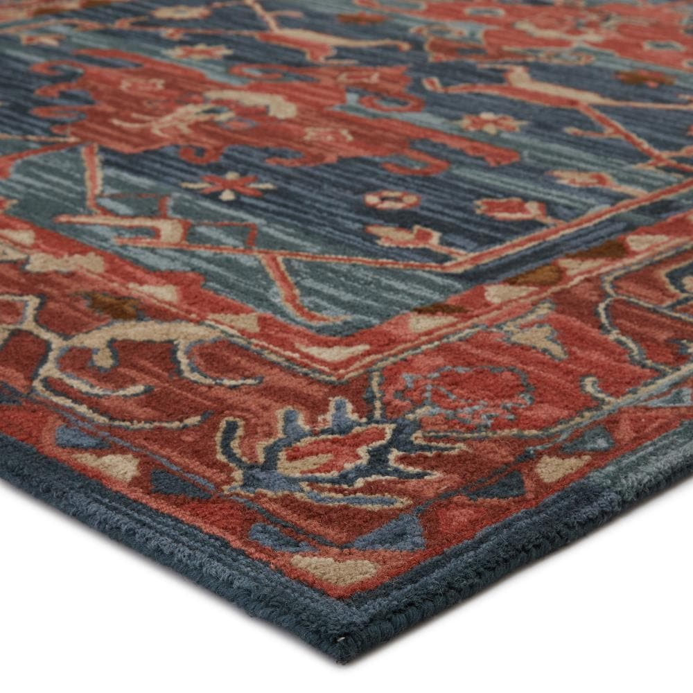 Cinnabar Red/Blue 5 ft. x 8 ft. Medallion Area Rug