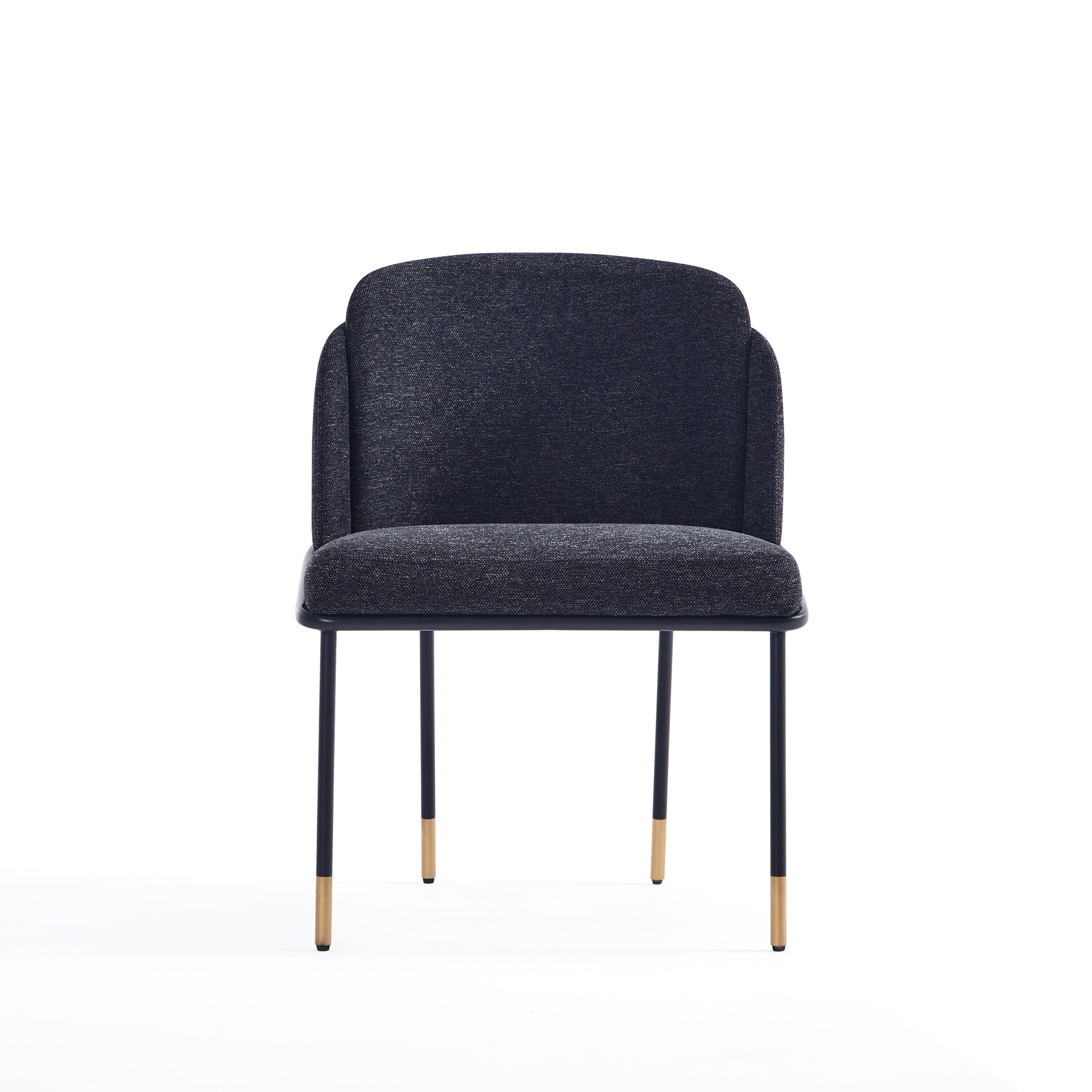Manhattan Comfort Flor Dining Chair with Metal Legs, Upholstered in Twill Weave Fabric, Padded Cushions, Ergonomic Winged Back Design, Gold Metal Accents, Fully Assembled, 2 Piece Set, Black