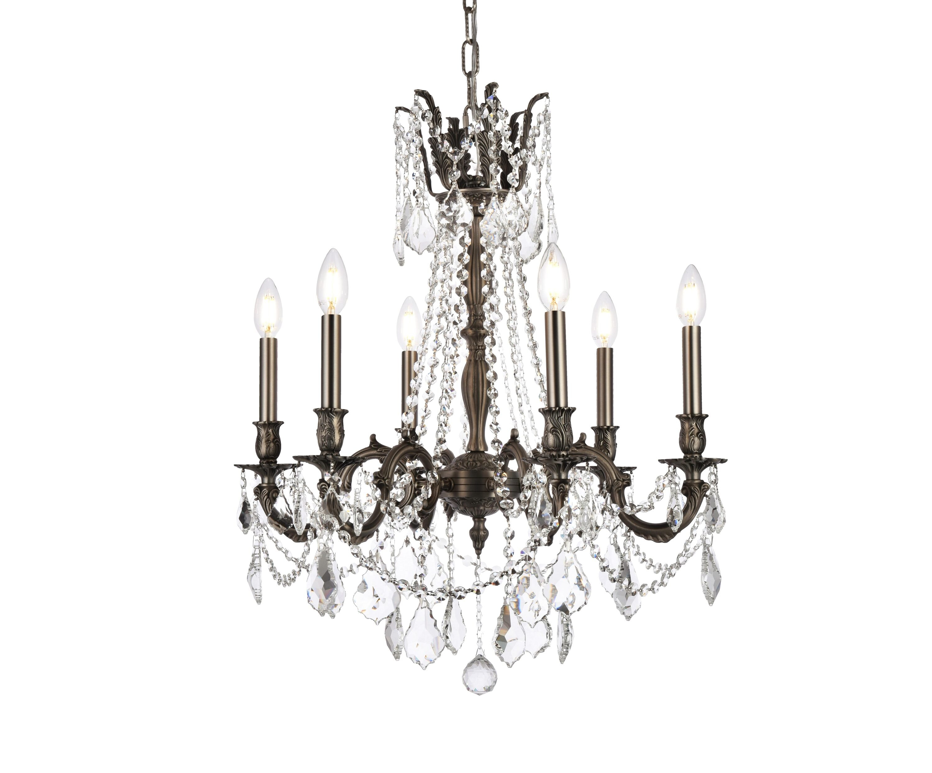 Home Decorative Brass Rosalia 6 Light Pewter Chandelier Royal Cut Crystal