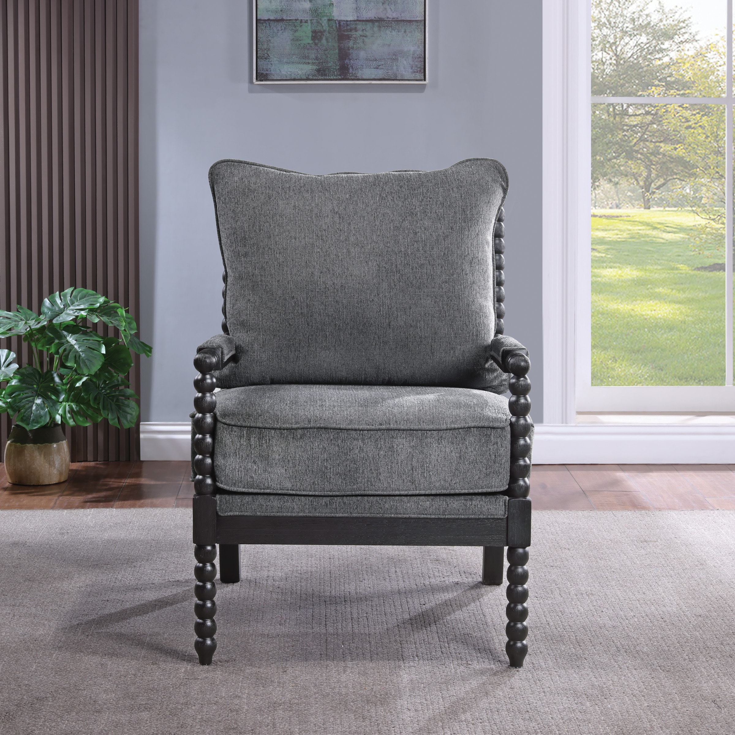 OSP Home Furnishings Eliza Spindle Chair in Charcoal Fabric