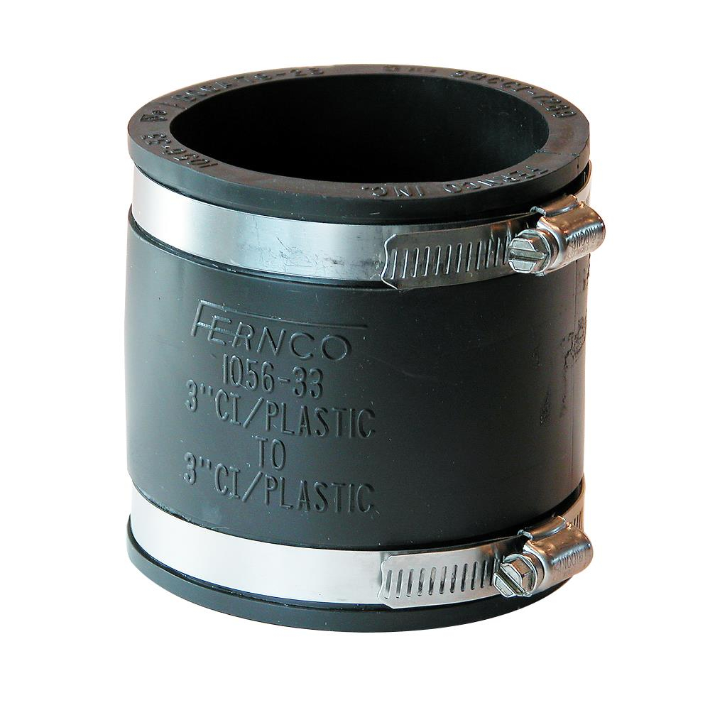 Fernco 3-Inch Black PVC Flexible Coupling with Stainless Steel Clamps
