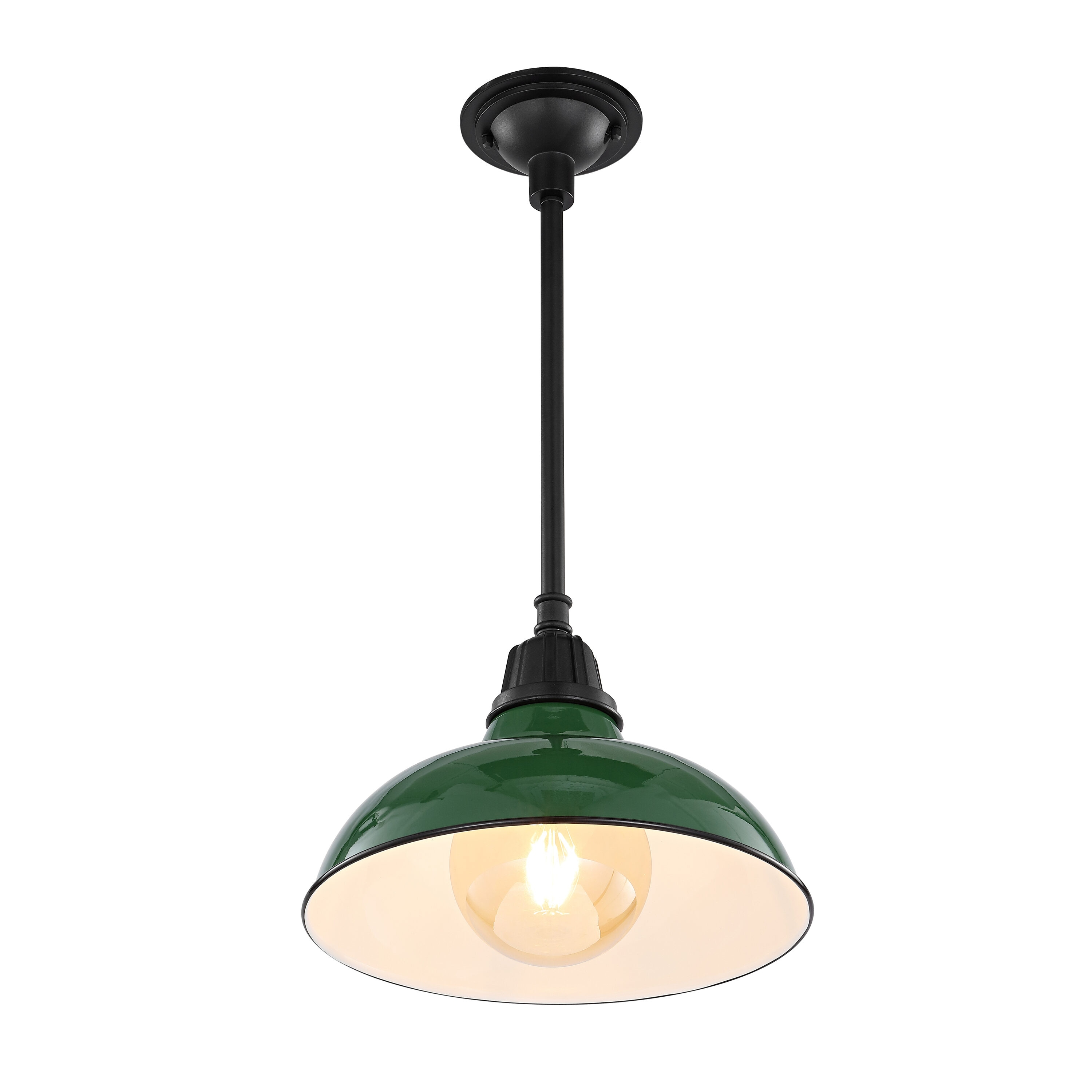 Jasper 12.25" 1-Light Farmhouse Industrial Indoor/Outdoor Iron LED Pendant, Green