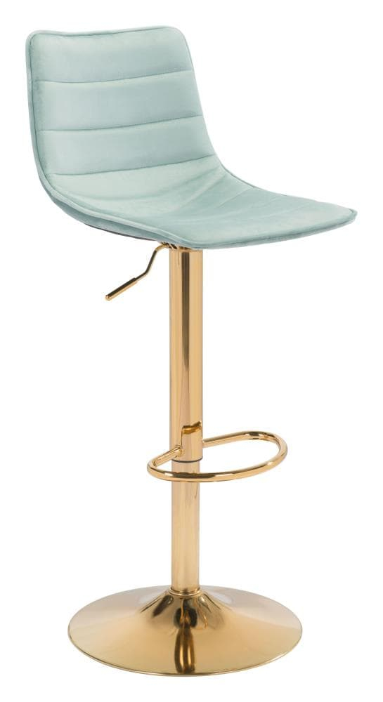 Contemporary Swivel Adjustable Bar Stool in Light Green & Gold