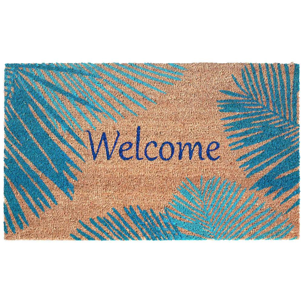 Blue Coir Outdoor Doormat with Palm Border, 24" x 36"