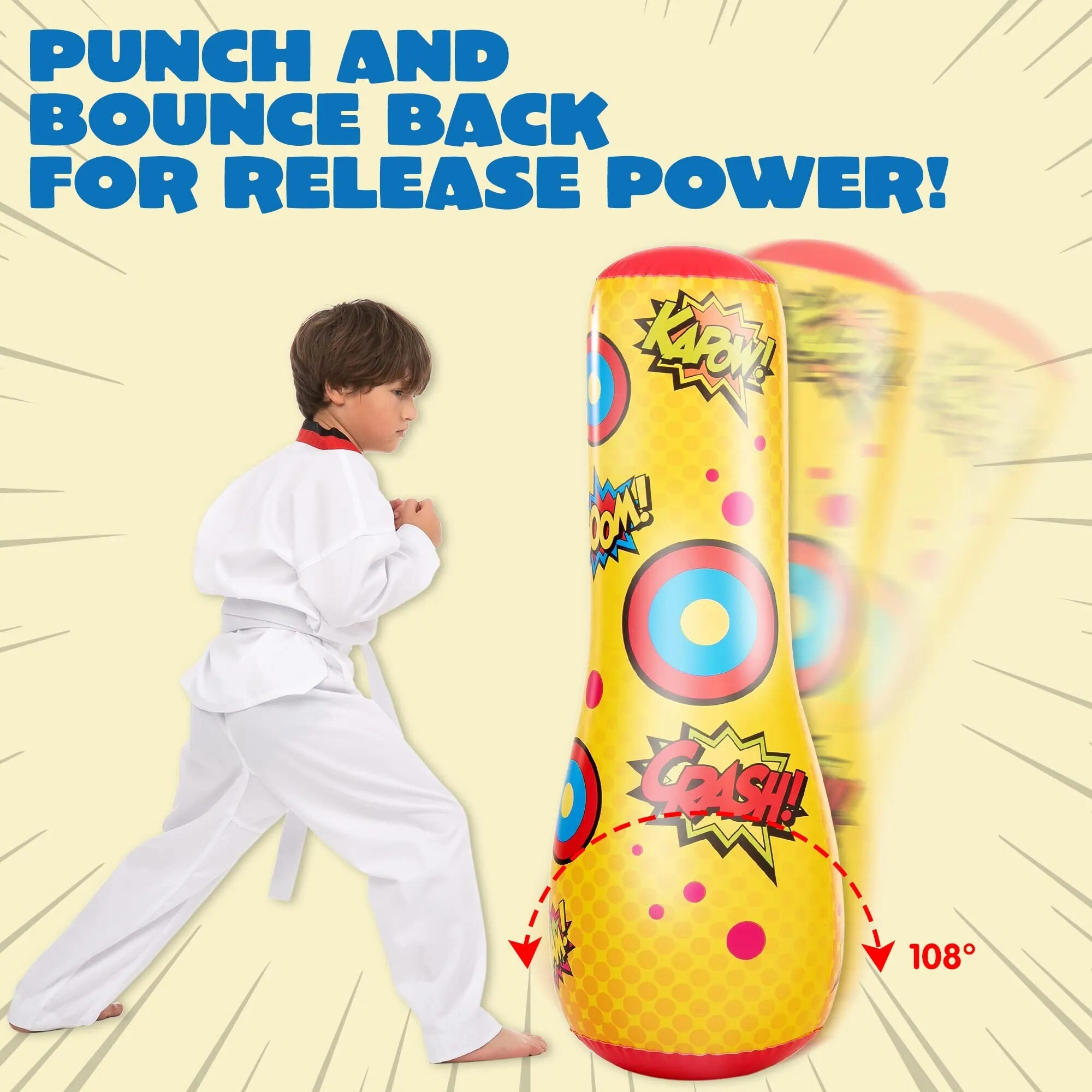 Joyfy 2 Pack Punching Bag for Kids,47 Inches Double-sided Inflatable Bop Bag With Bounce-back Action for Toddler