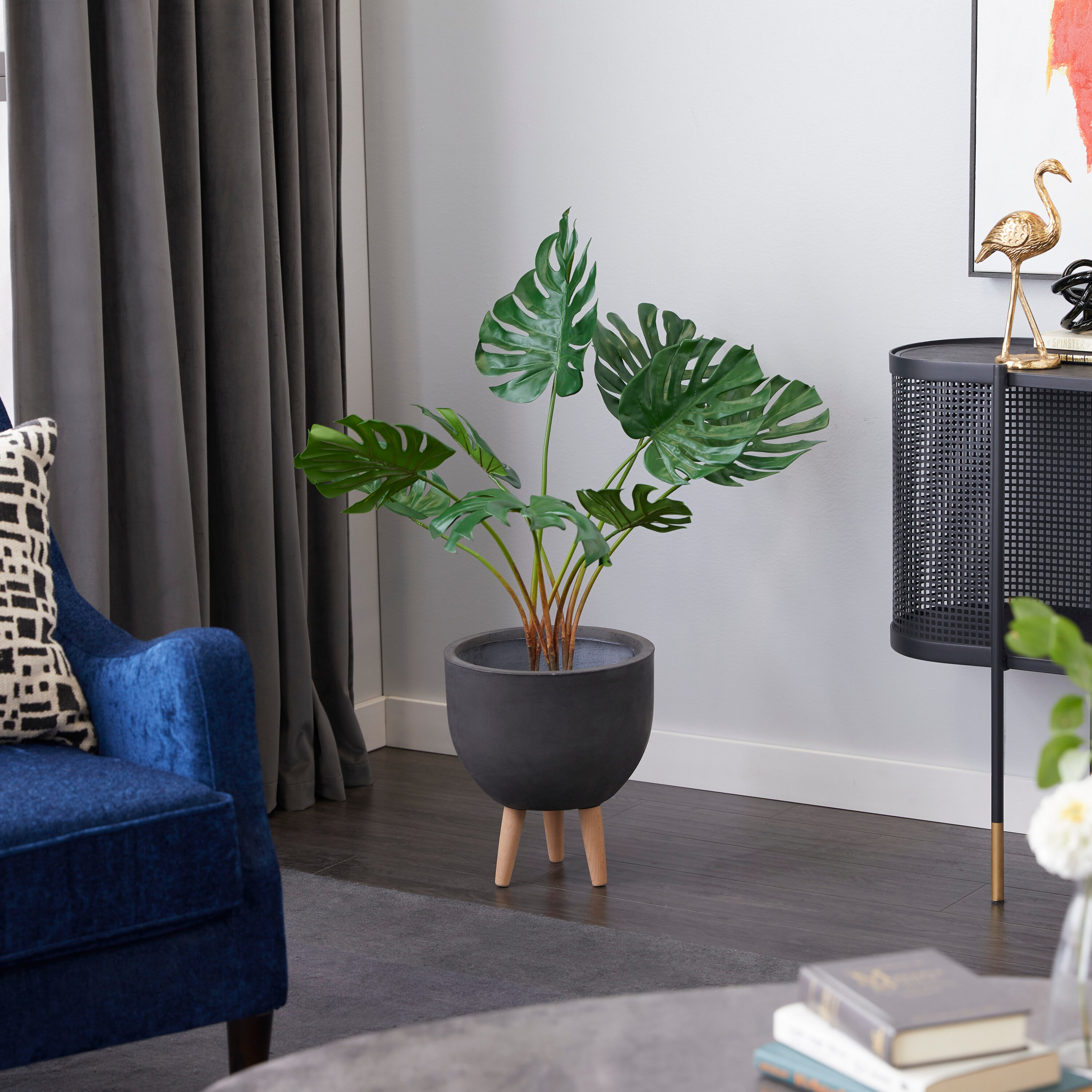 DecMode 29" Artificial Monstera Plant in Realistic Leaves and Black Plastic Pot