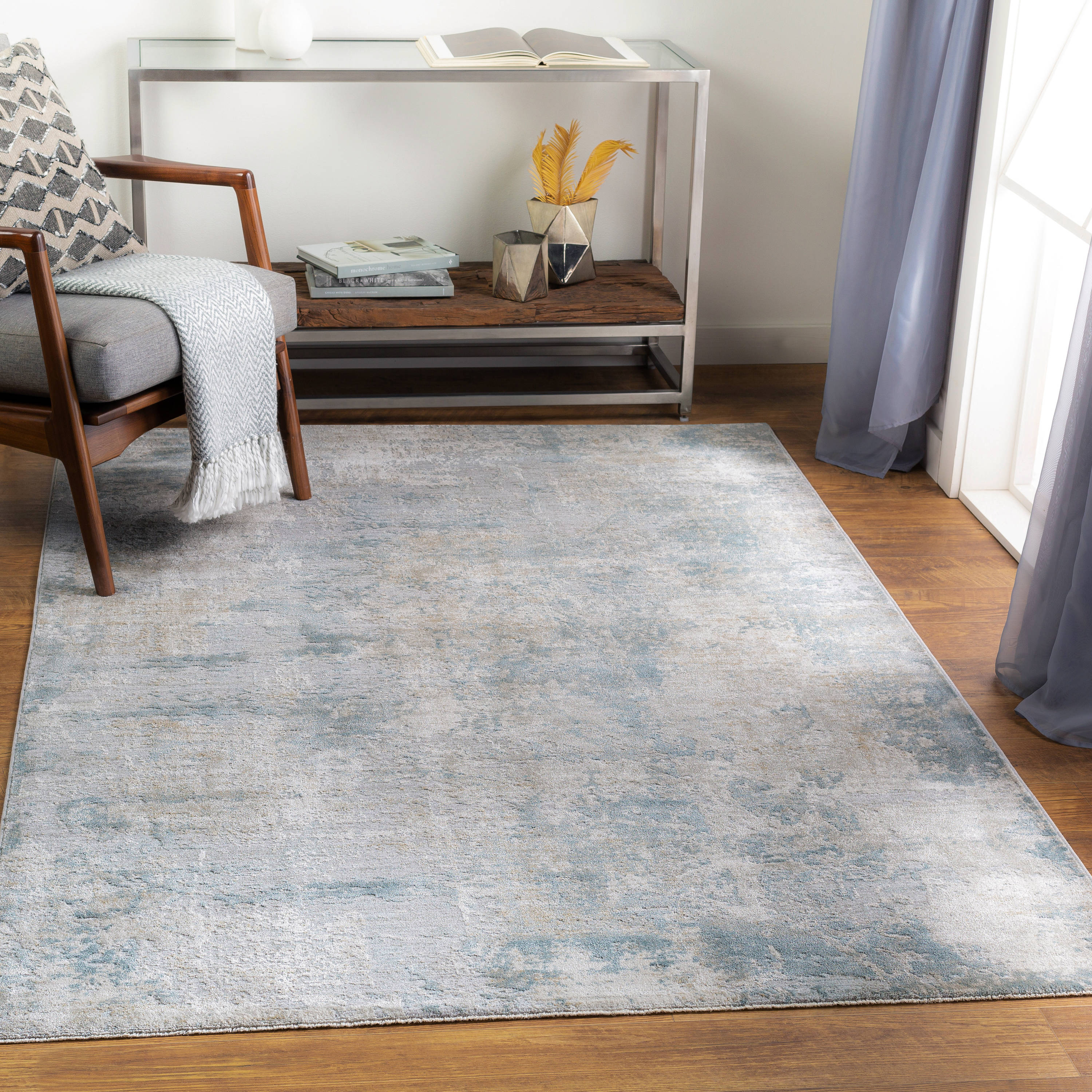 Gray Rectangular Synthetic Fringe Accent Rug