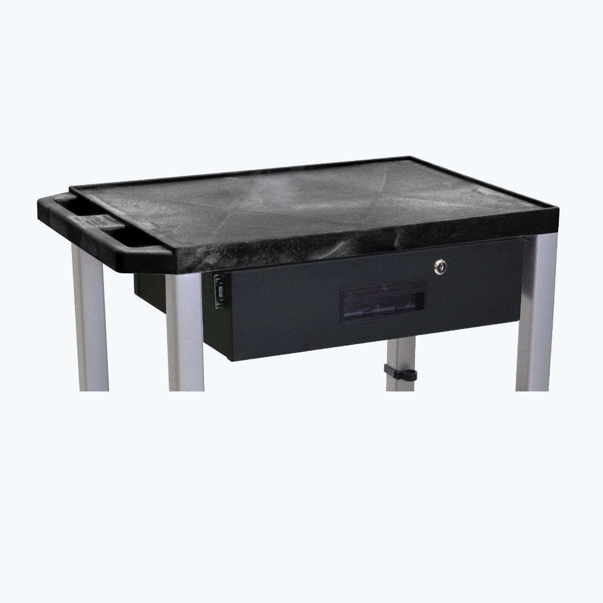 Luxor 18" x 24" Tuffy Three Shelf Flat Utility Cart With Locking Drawer - Blue With Black Legs