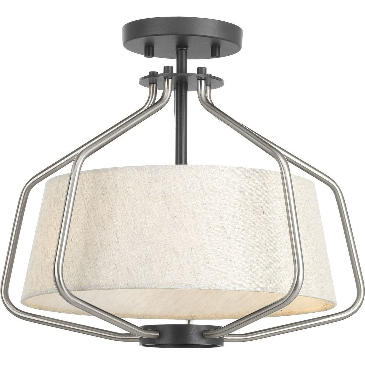 P350102-009-Progress Lighting-Hangar - Close-to-Ceiling Light - 2 Light - Drum Shade in Farmhouse style - 16 Inches wide by 13.25 Inches high-Brushed