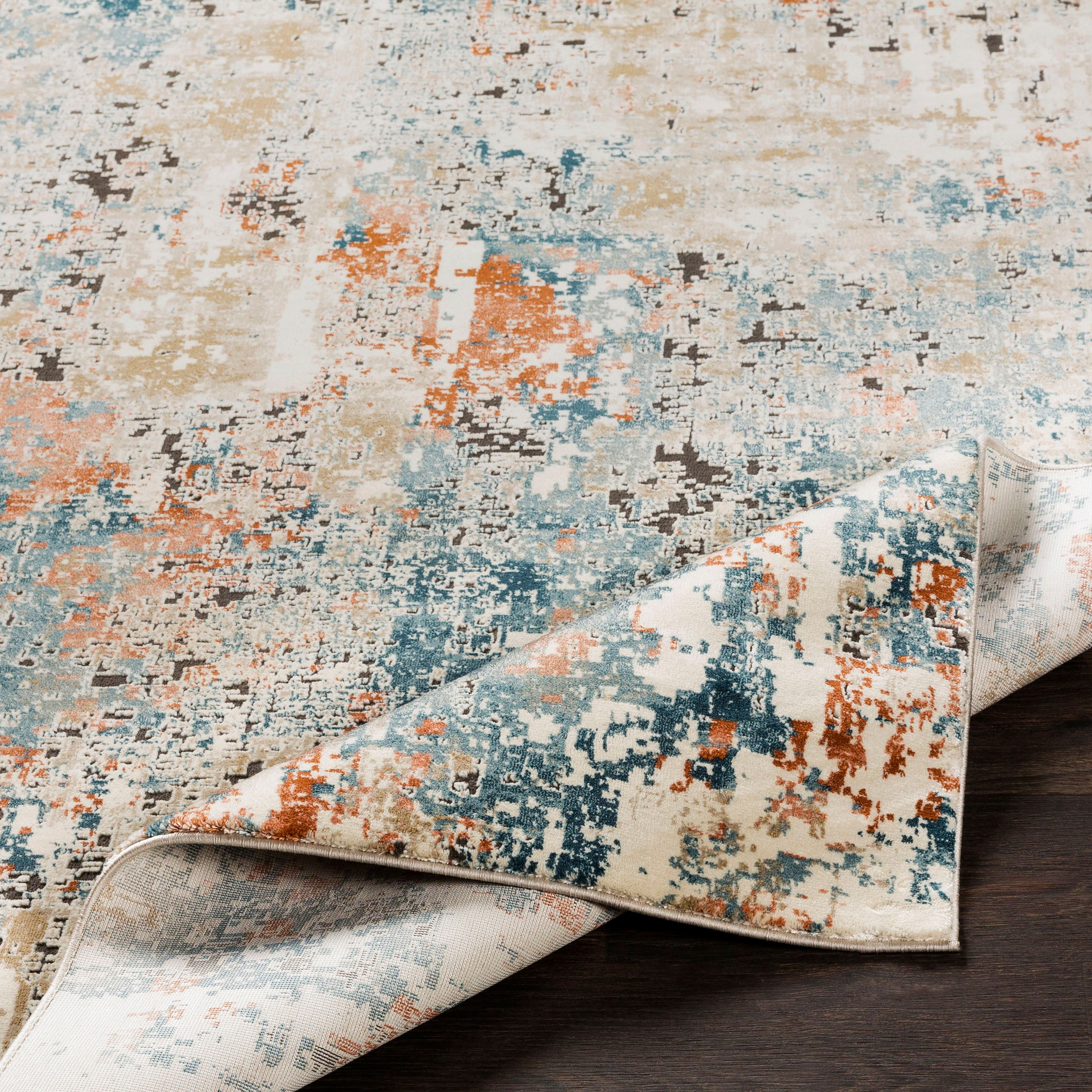 Abstract Blue Overdyed Vintage Feel 63" x 87" Synthetic Rug