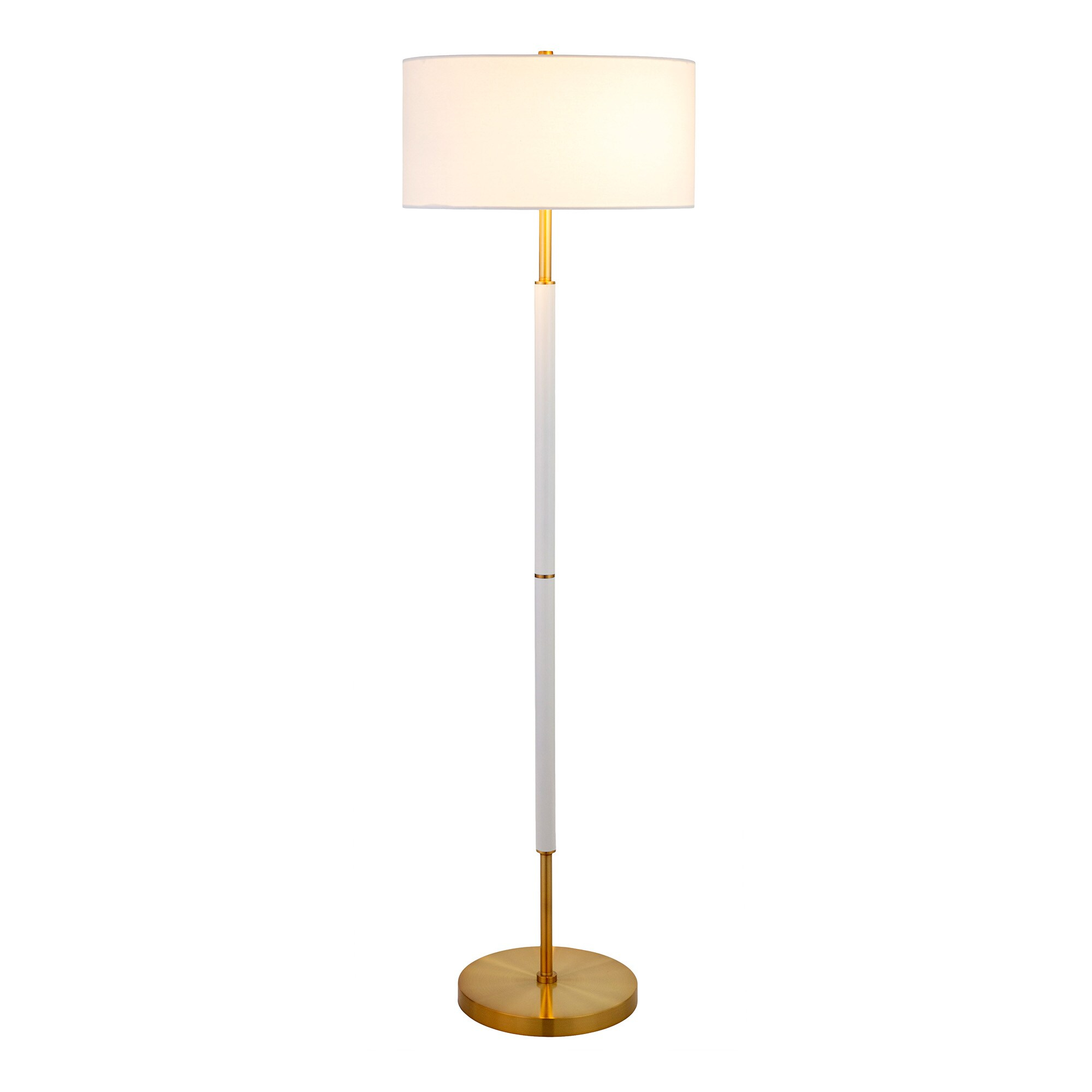 Henn&Hart 17" Matte White/Brass Finish Metal/Fabric Floor Lamp
