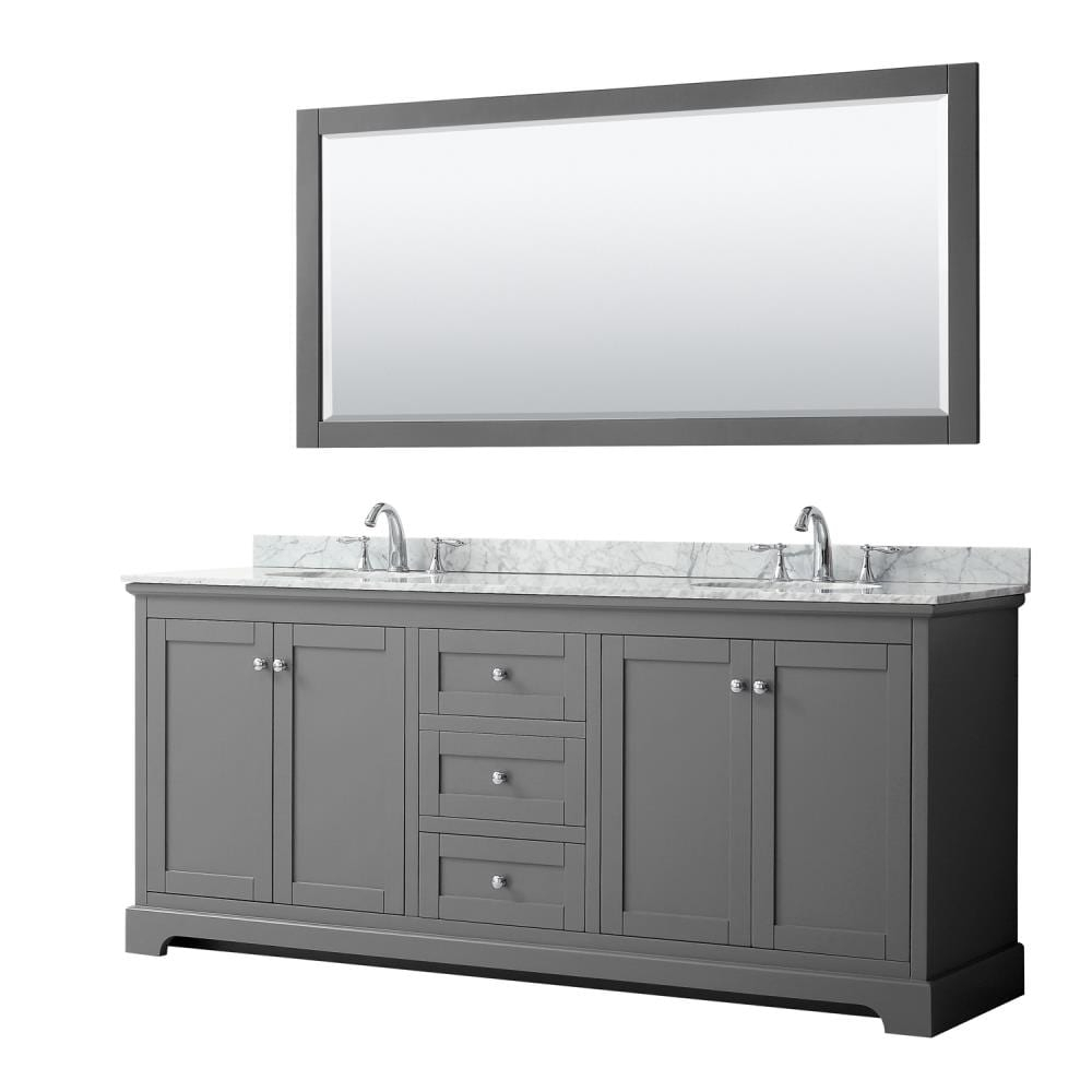 Wyndham Collection Avery 80" Oval Sinks Wood Double Bathroom Vanity in Dark Gray