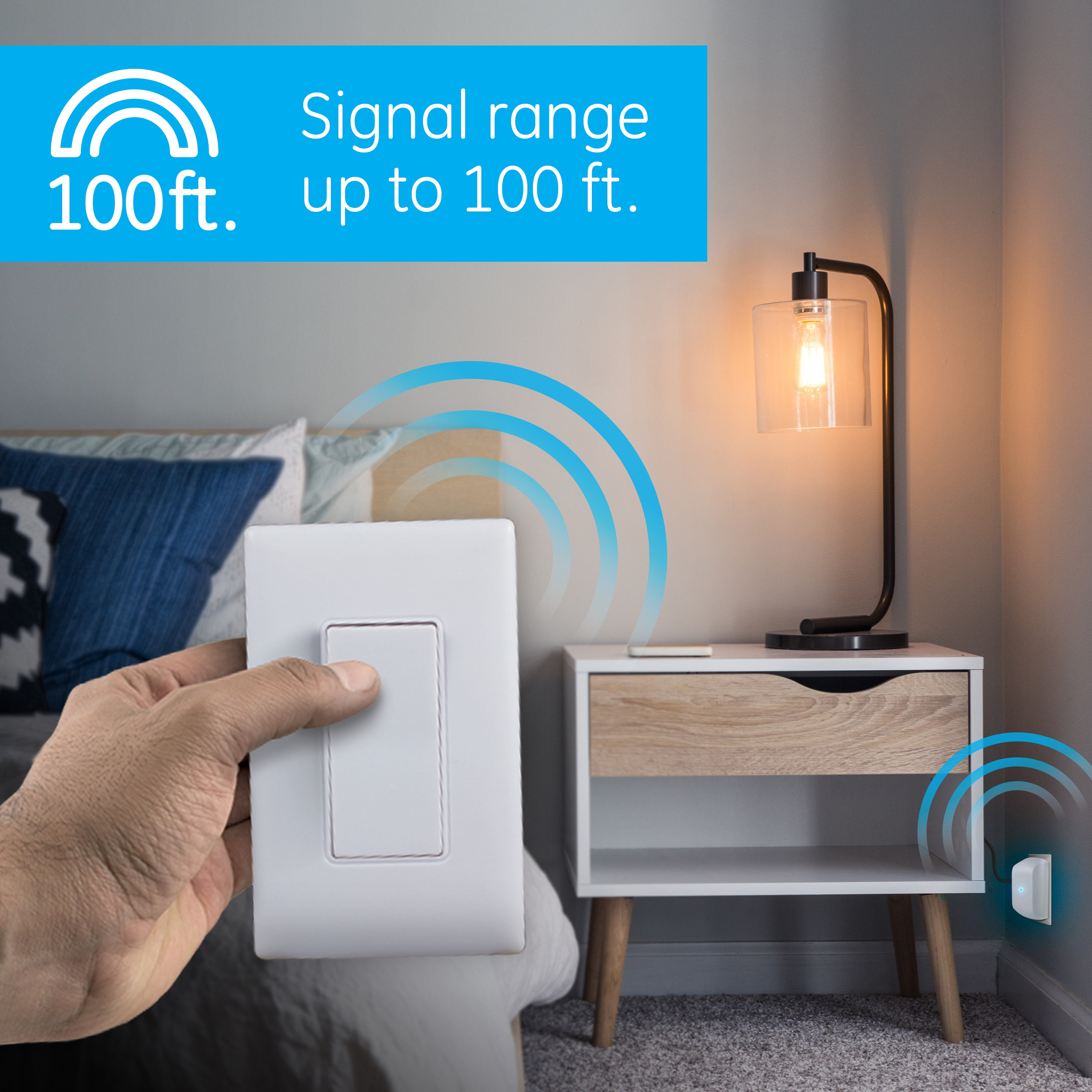 GE Wireless Light Control with Wall Switch, 1-Grounded Outlet, 18279