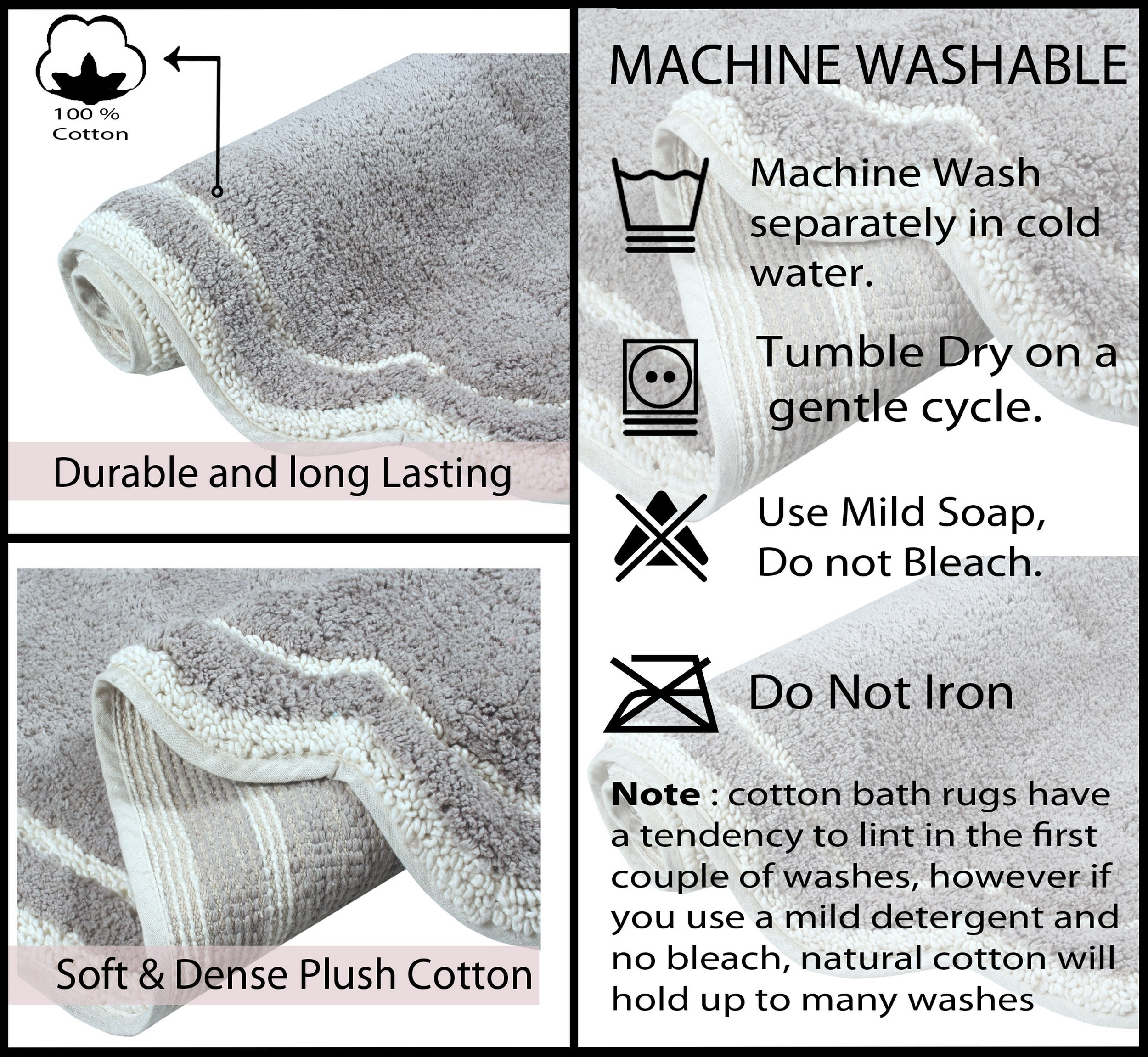 Home Weavers Allure Collection Bathroom Rug 100% Cotton Tufted Bathroom Rug, Soft and Absorbent Bath Rugs, Non-Slip Bath Carpet, Machine Wash Dry Bath Mats for Bathroom Floor- 21"x34" Bath Rug, Gray