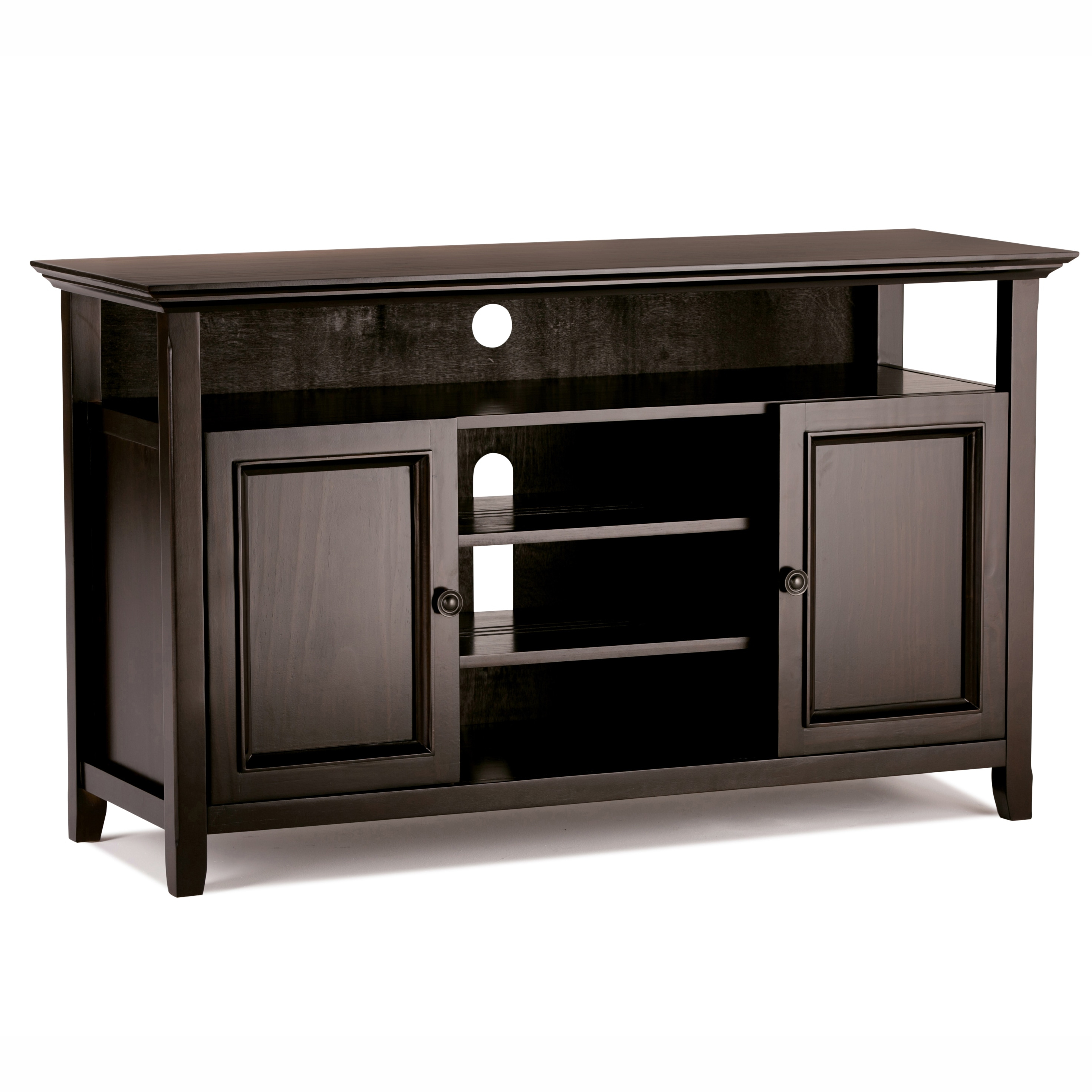 Simpli Home Amherst 54 inch Wide Solid Wood Transitional TV Stand in Hickory Brown