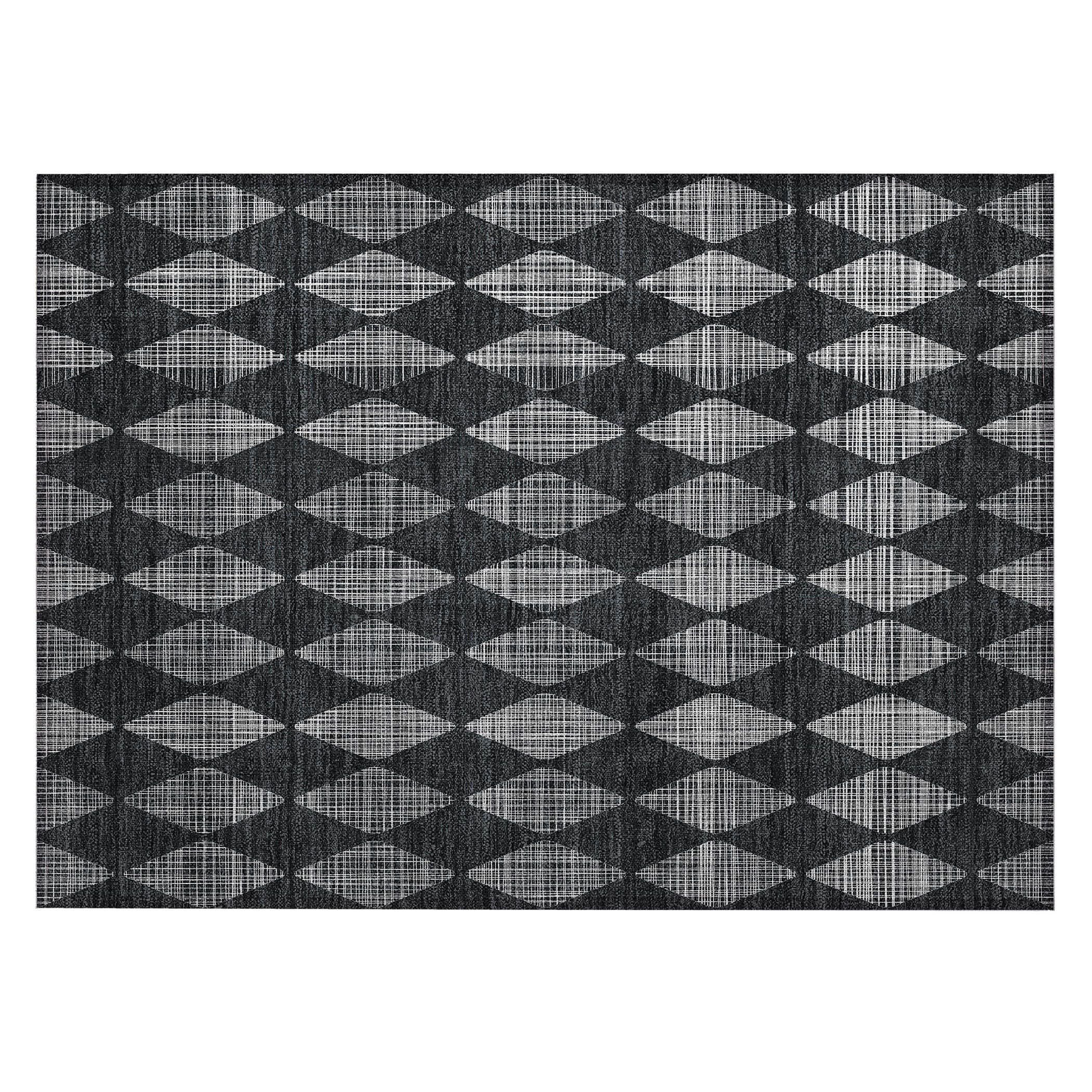 Charcoal Diamond Pattern Machine Washable Rug 1'8" x 2'6"
