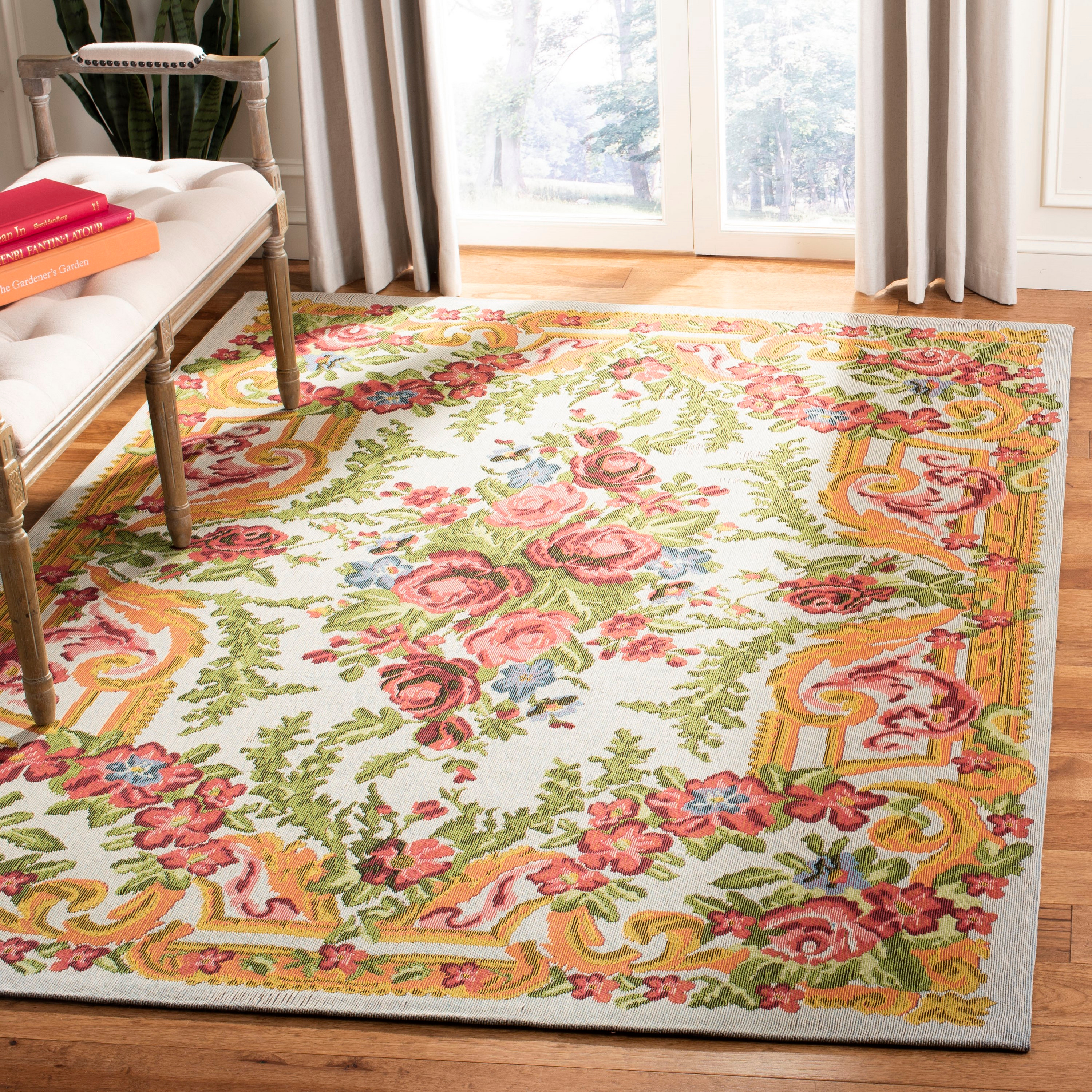 SAFAVIEH Classic Vintage Kyleigh Floral Polyester Area Rug, Ivory/Rose, 8' x 10'