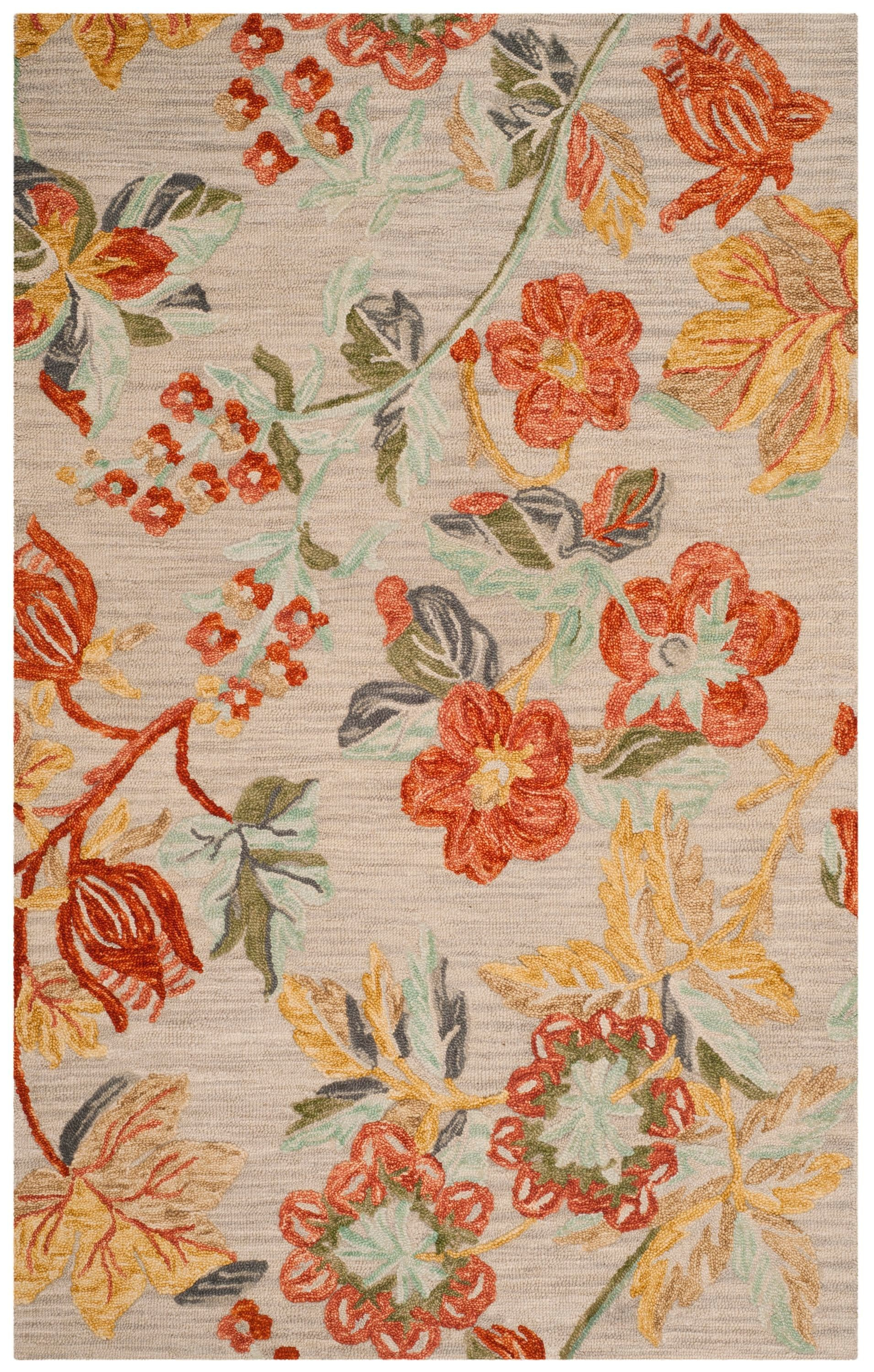 SAFAVIEH Blossom Caiden Floral Wool Area Rug, Grey/Red, 5' x 8'
