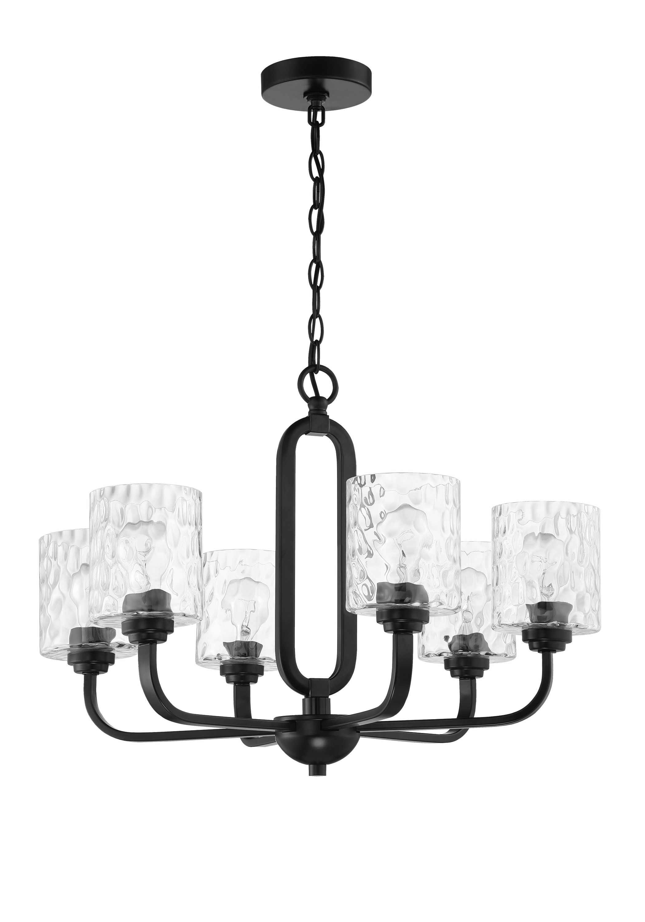 Collins 6-Light Flat Black Finish w/Hammered Glass Transitional Chandelier for Kitchen/Dining/Foyer No Bulb Included